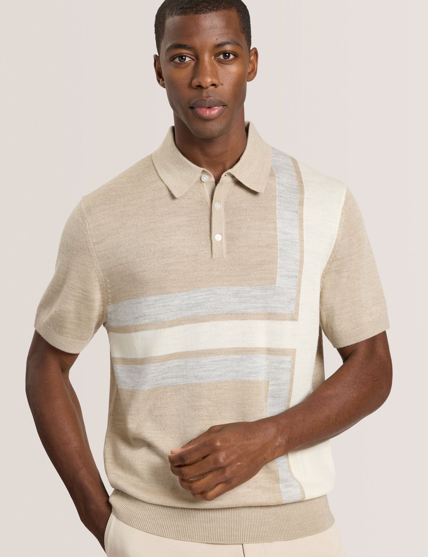 Ted Baker INTARSIA - Short Sleeve Sweater Polo LIGHT CAMEL