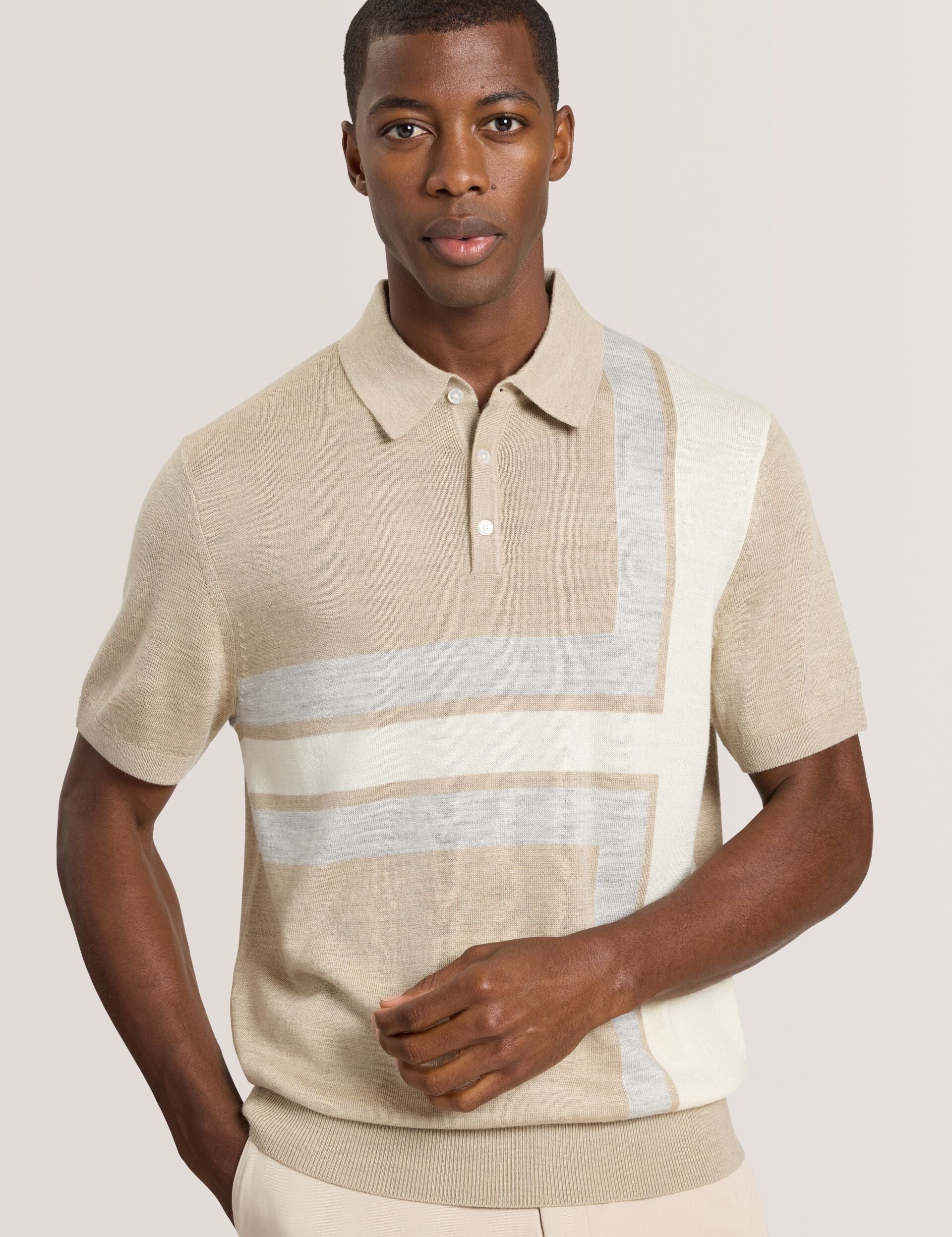 Ted Baker INTARSIA - Short Sleeve Sweater Polo LIGHT CAMEL