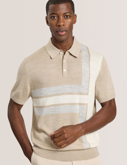Ted Baker INTARSIA - Short Sleeve Sweater Polo LIGHT CAMEL