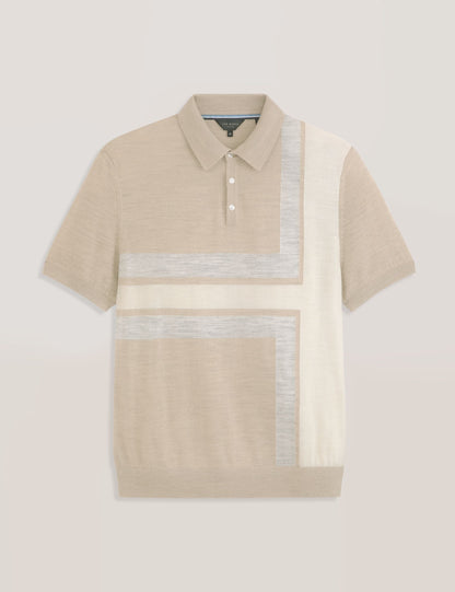 Ted Baker INTARSIA - Short Sleeve Sweater Polo LIGHT CAMEL