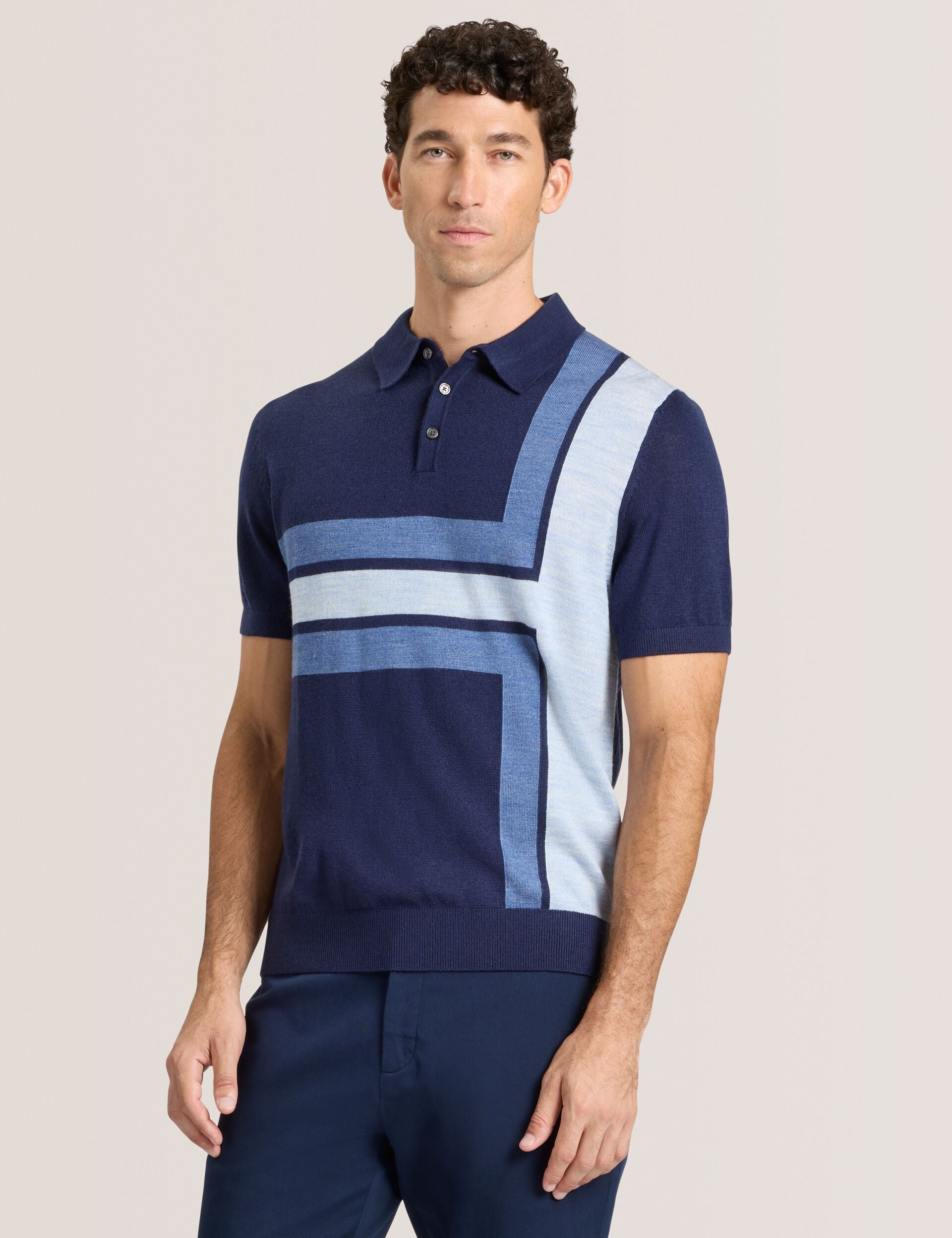 Ted Baker INTARSIA - Short Sleeve Sweater Polo NAVY