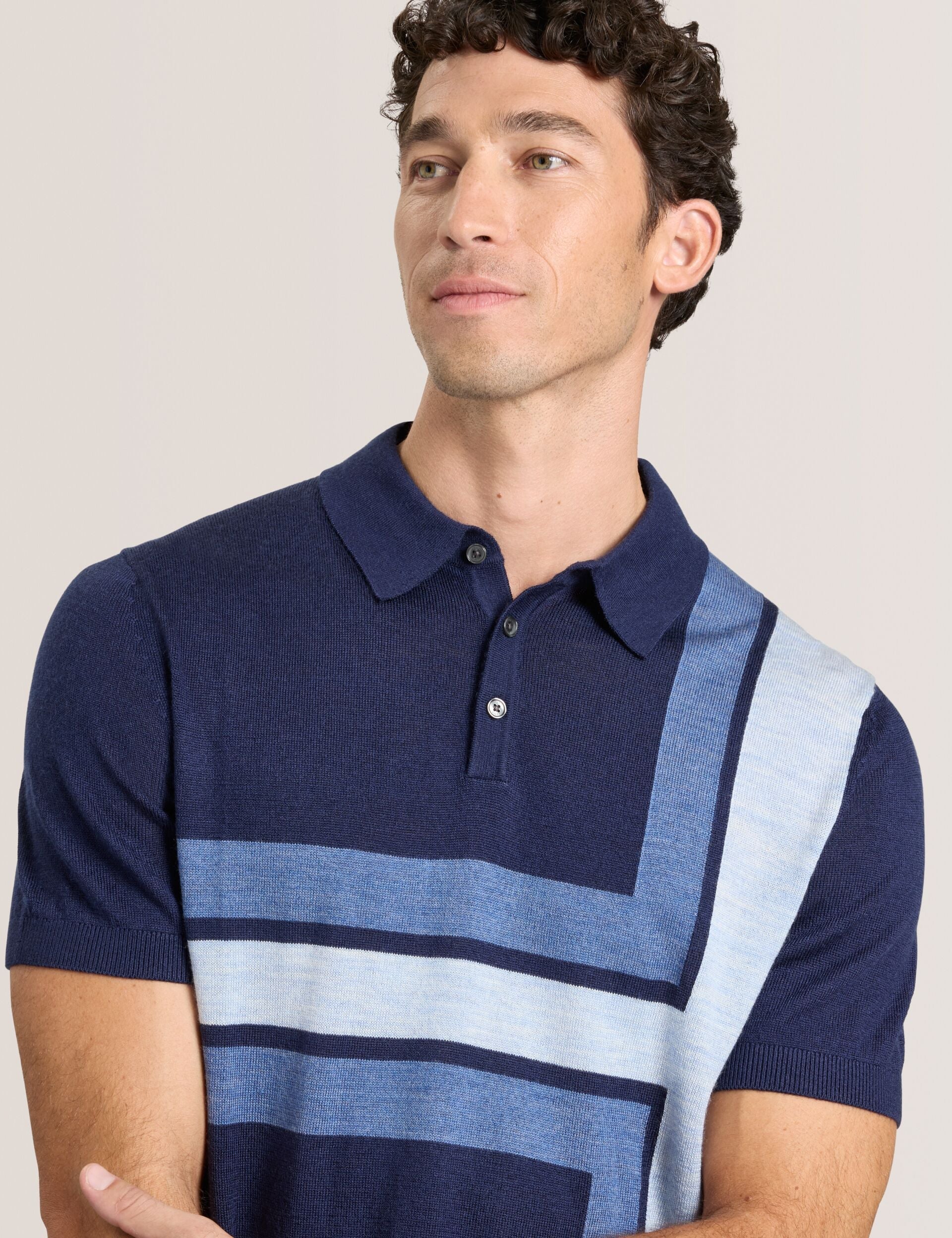 Ted Baker INTARSIA - Short Sleeve Sweater Polo NAVY