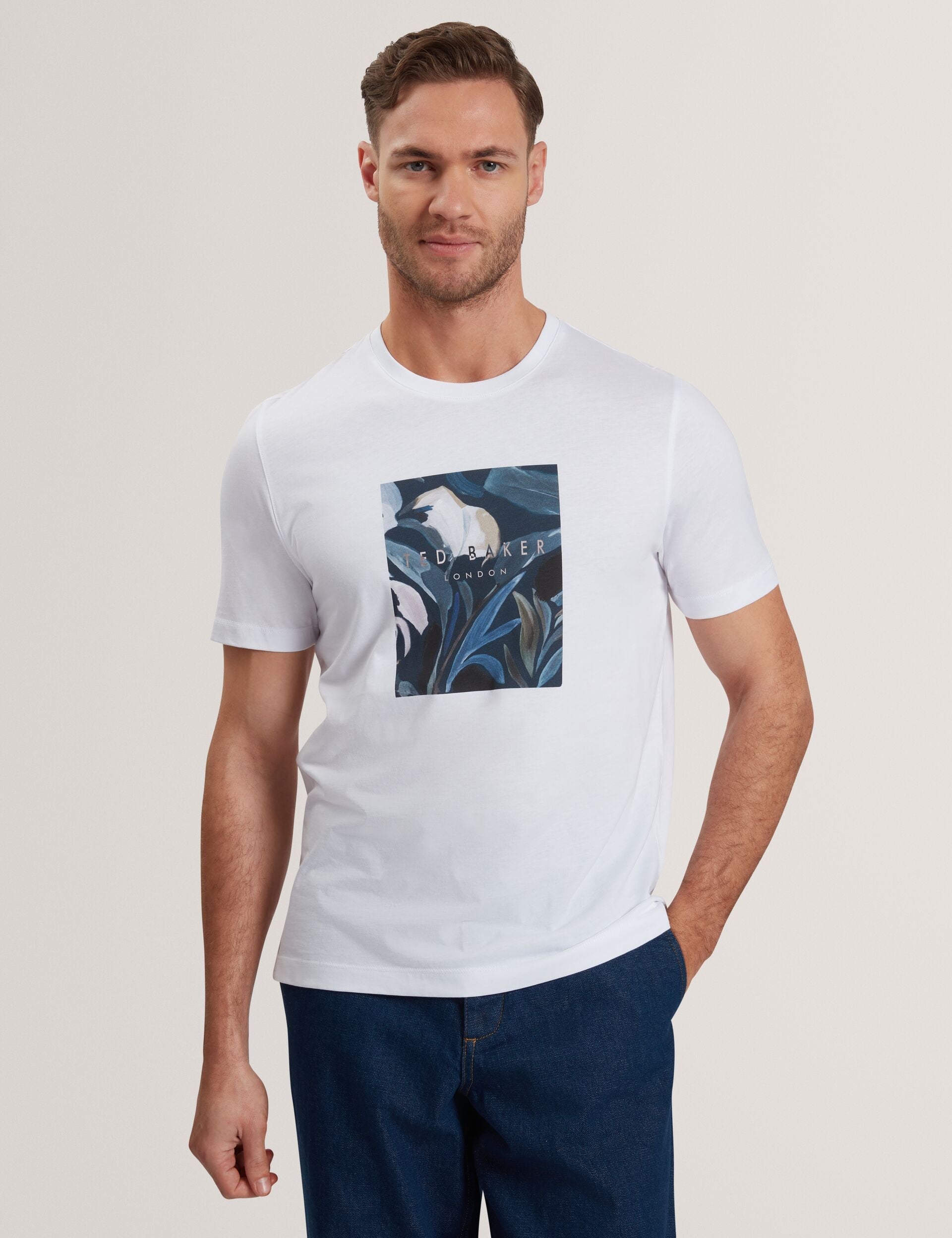 Ted Baker JUSTINO - White Branded Box Print Graphic Cotton T-Shirt WHITE