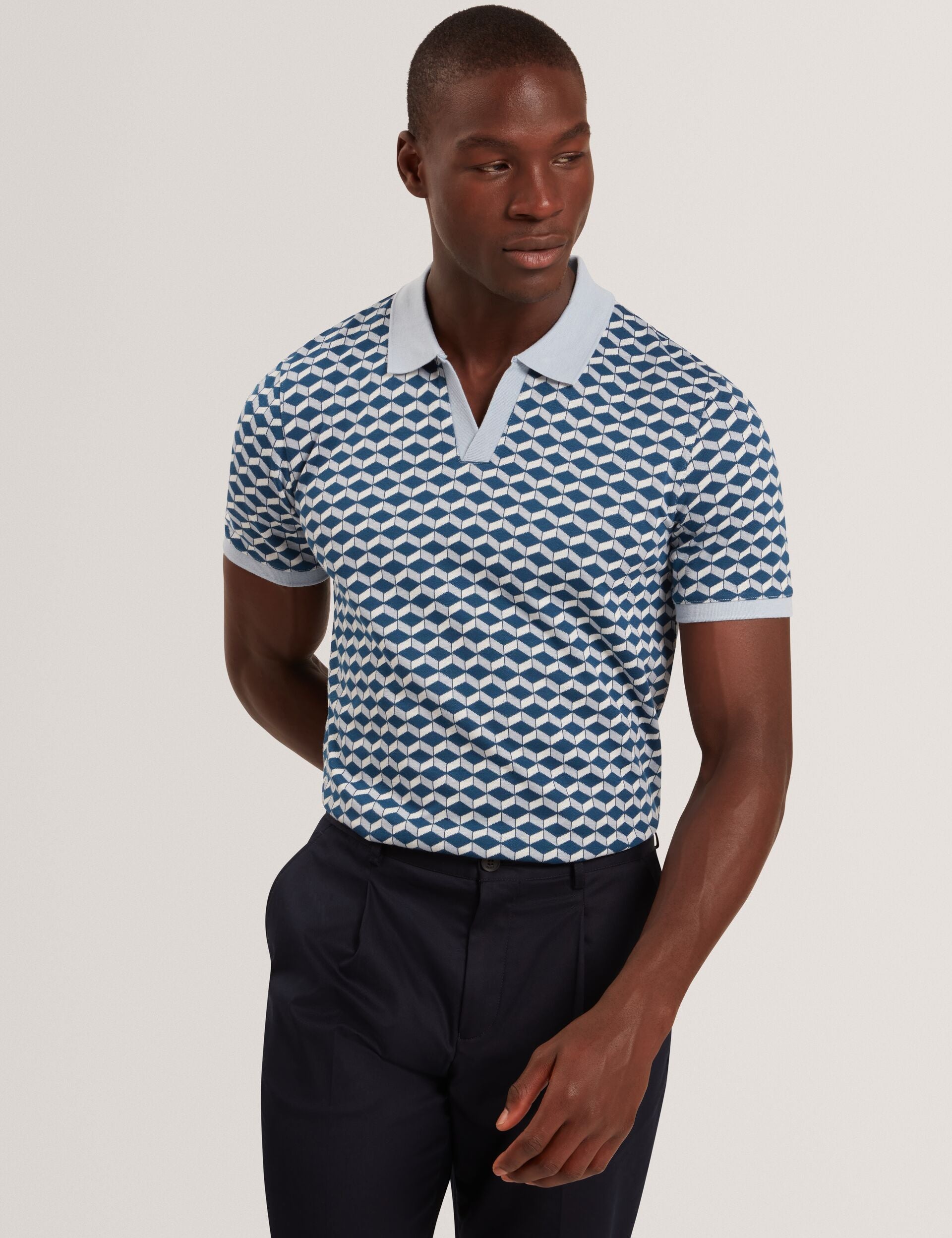 Ted Baker LIRIEN Geometric Jacquard Pique Polo Shirt DARK BLUE