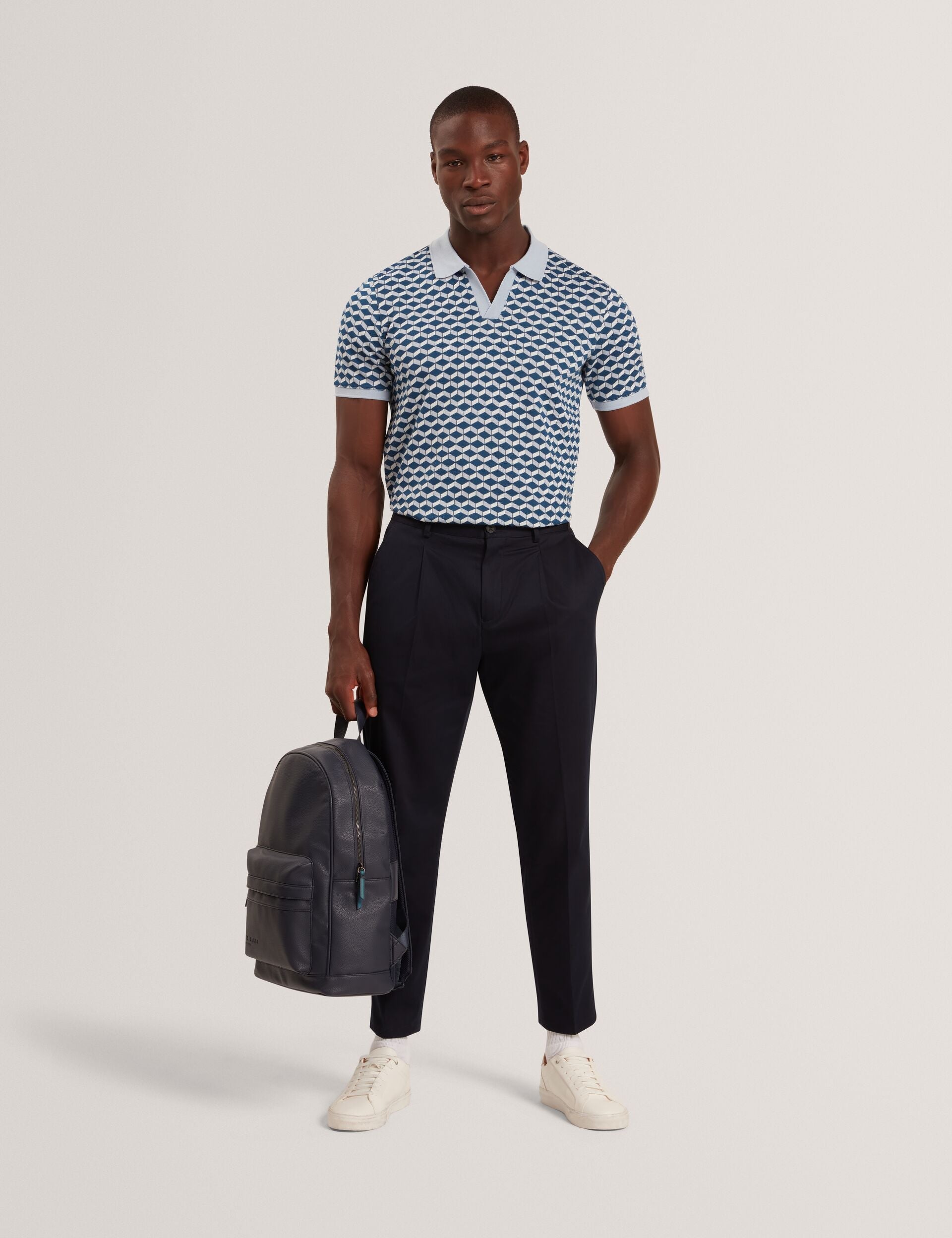 Ted Baker LIRIEN Geometric Jacquard Pique Polo Shirt DARK BLUE