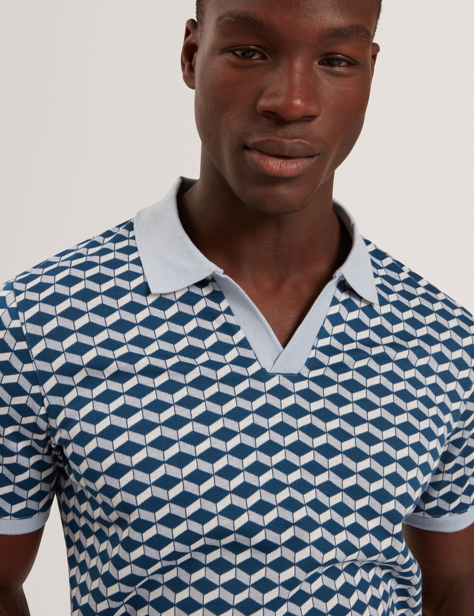 Ted Baker LIRIEN Geometric Jacquard Pique Polo Shirt DARK BLUE