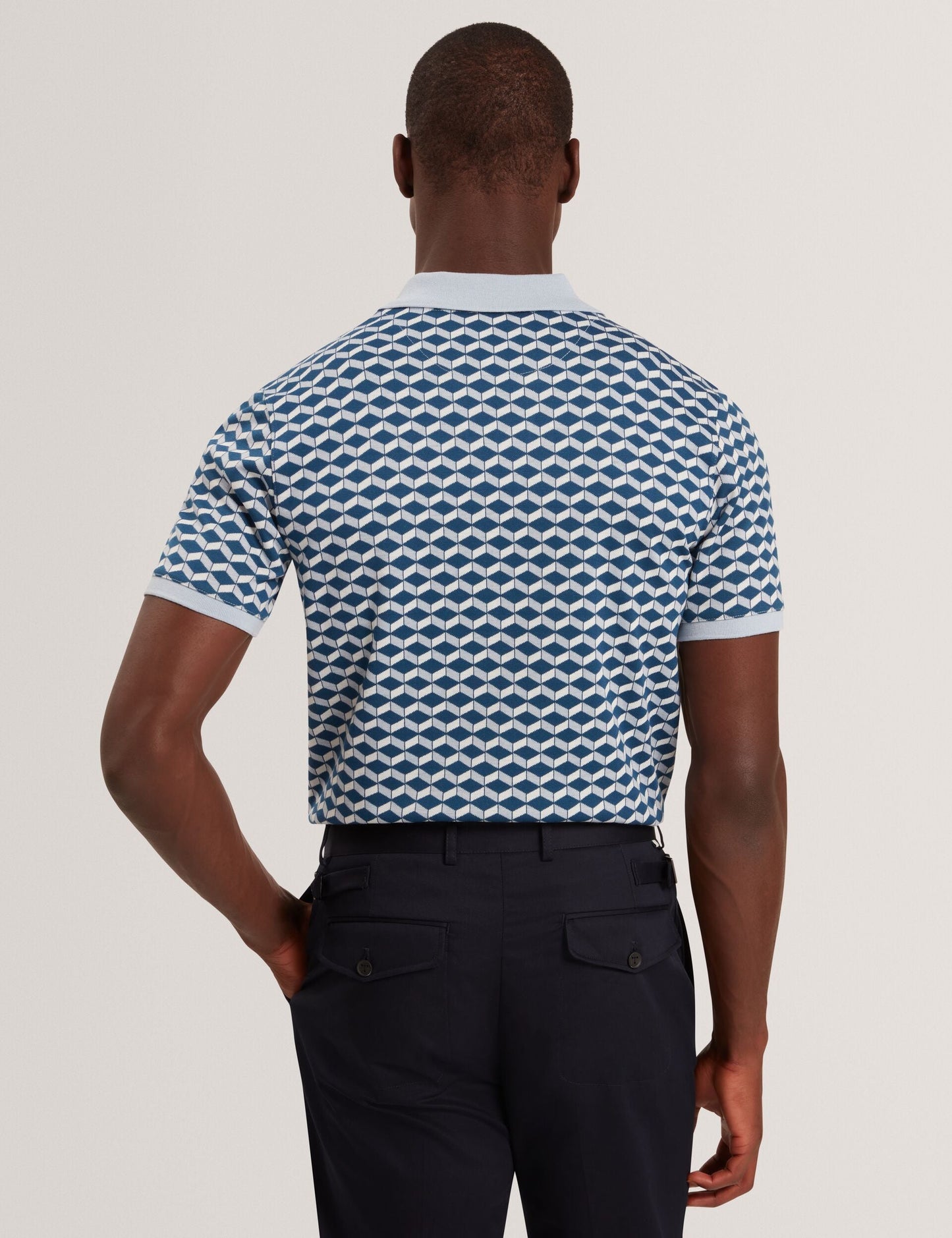 Ted Baker LIRIEN Geometric Jacquard Pique Polo Shirt DARK BLUE