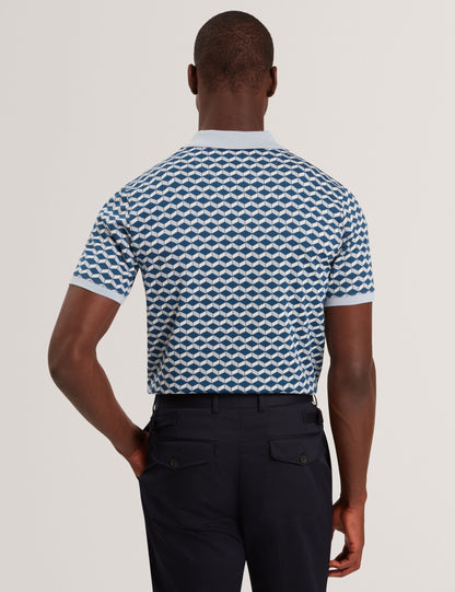 Ted Baker LIRIEN Geometric Jacquard Pique Polo Shirt DARK BLUE