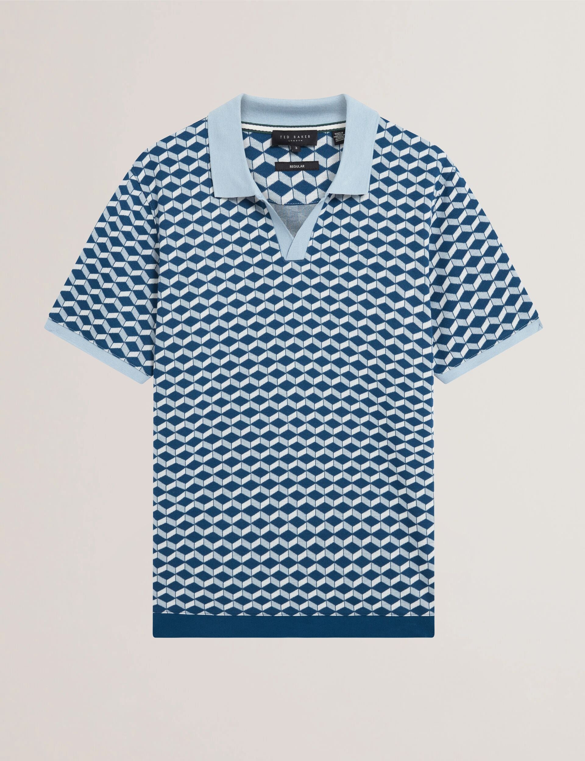 Ted Baker LIRIEN Geometric Jacquard Pique Polo Shirt DARK BLUE