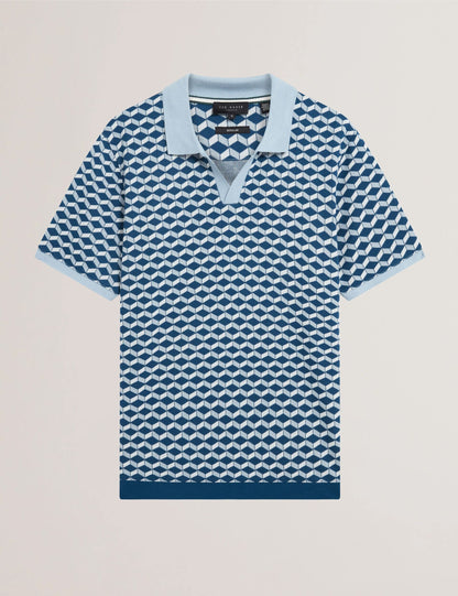 Ted Baker LIRIEN Geometric Jacquard Pique Polo Shirt DARK BLUE