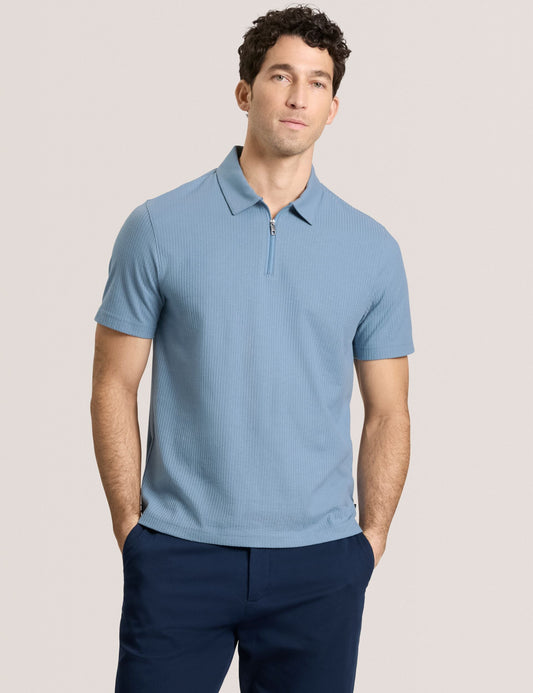 Ted Baker RIB ZIP POLO LIGHT BLUE