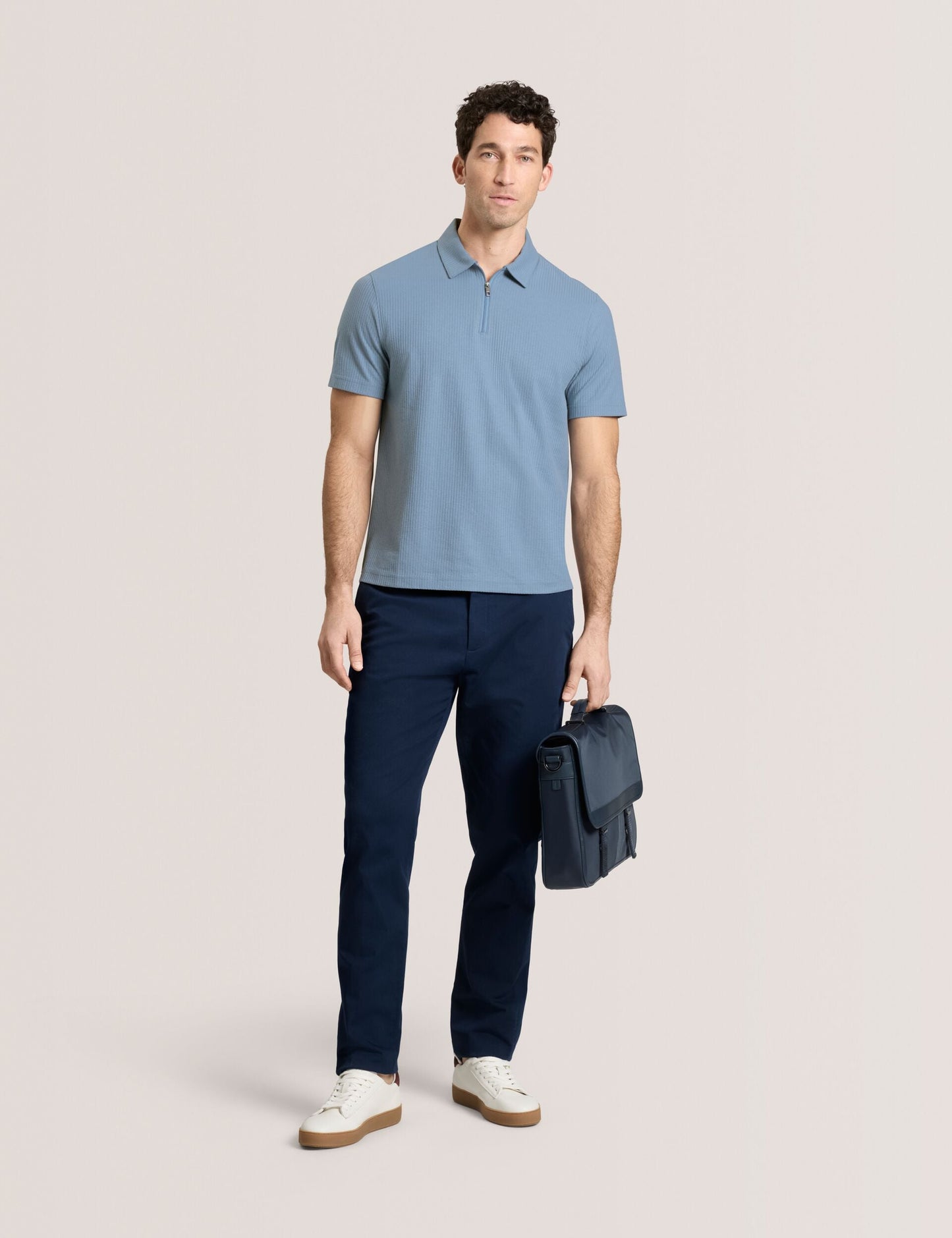 Ted Baker RIB ZIP POLO LIGHT BLUE