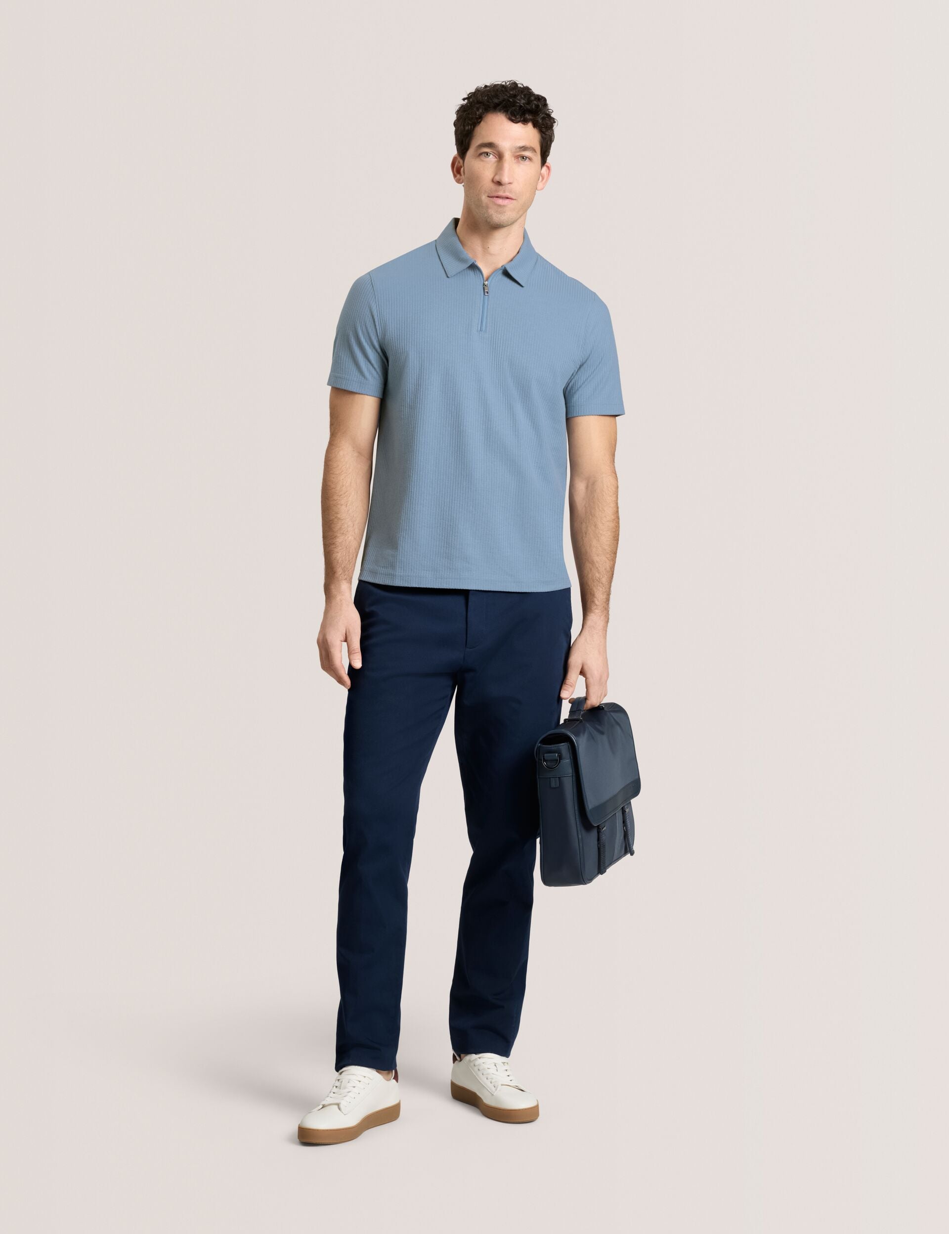 Ted Baker RIB ZIP POLO LIGHT BLUE