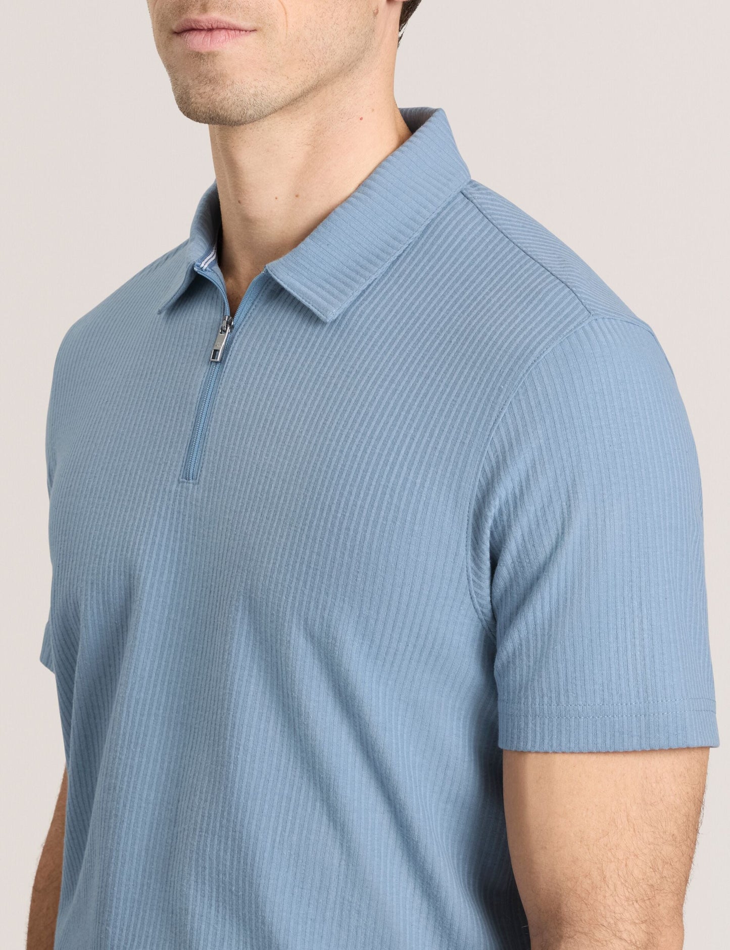 Ted Baker RIB ZIP POLO LIGHT BLUE