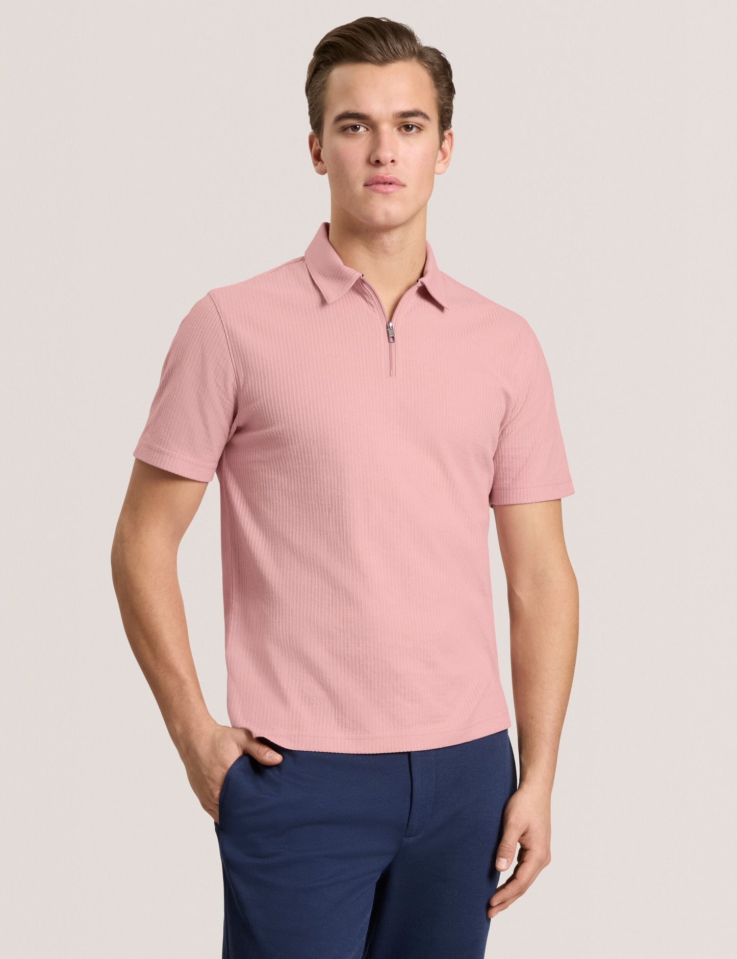Ted Baker RIB ZIP POLO PALE PINK