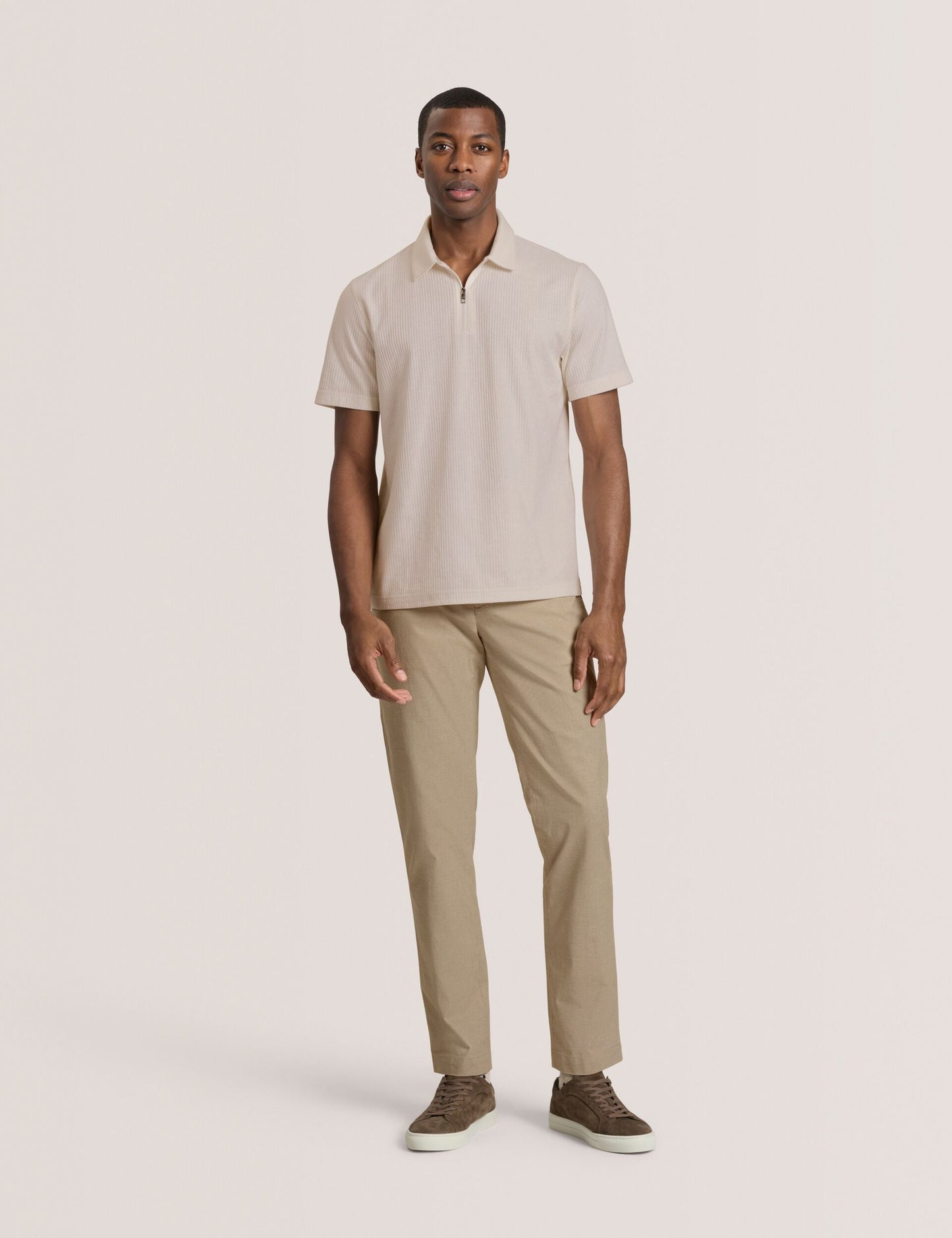 Ted Baker RIB ZIP POLO ECRU