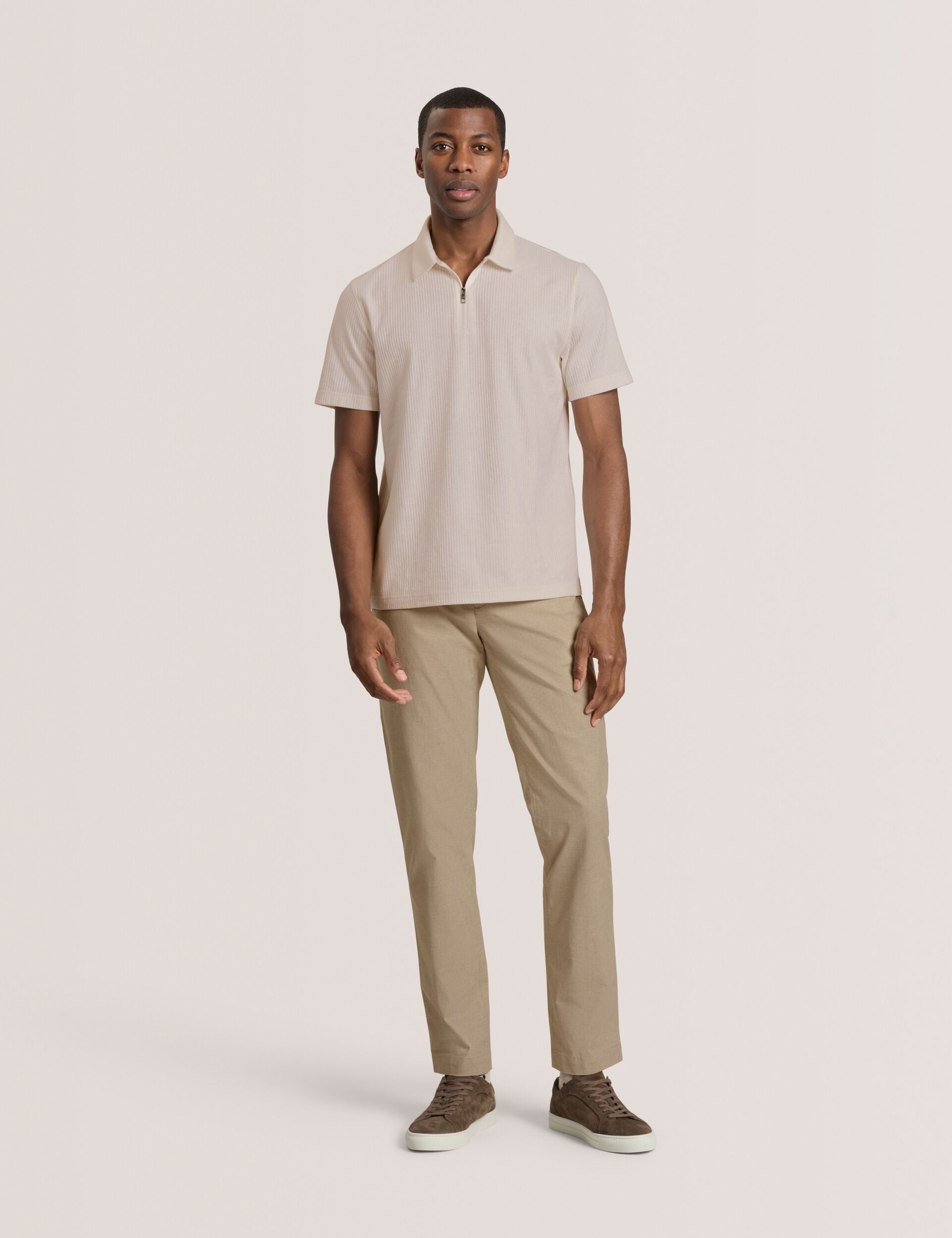 Ted Baker RIB ZIP POLO ECRU