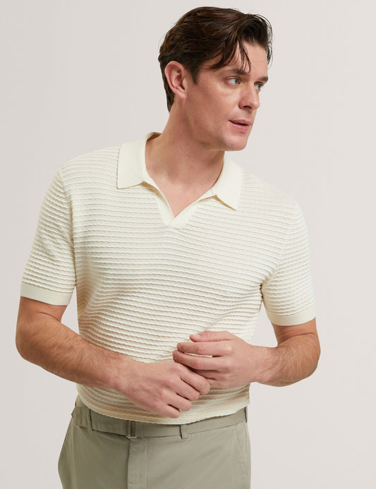 Ted Baker BESTEL - Short Sleeve Wavy Stitch Open Neck Polo WHITE