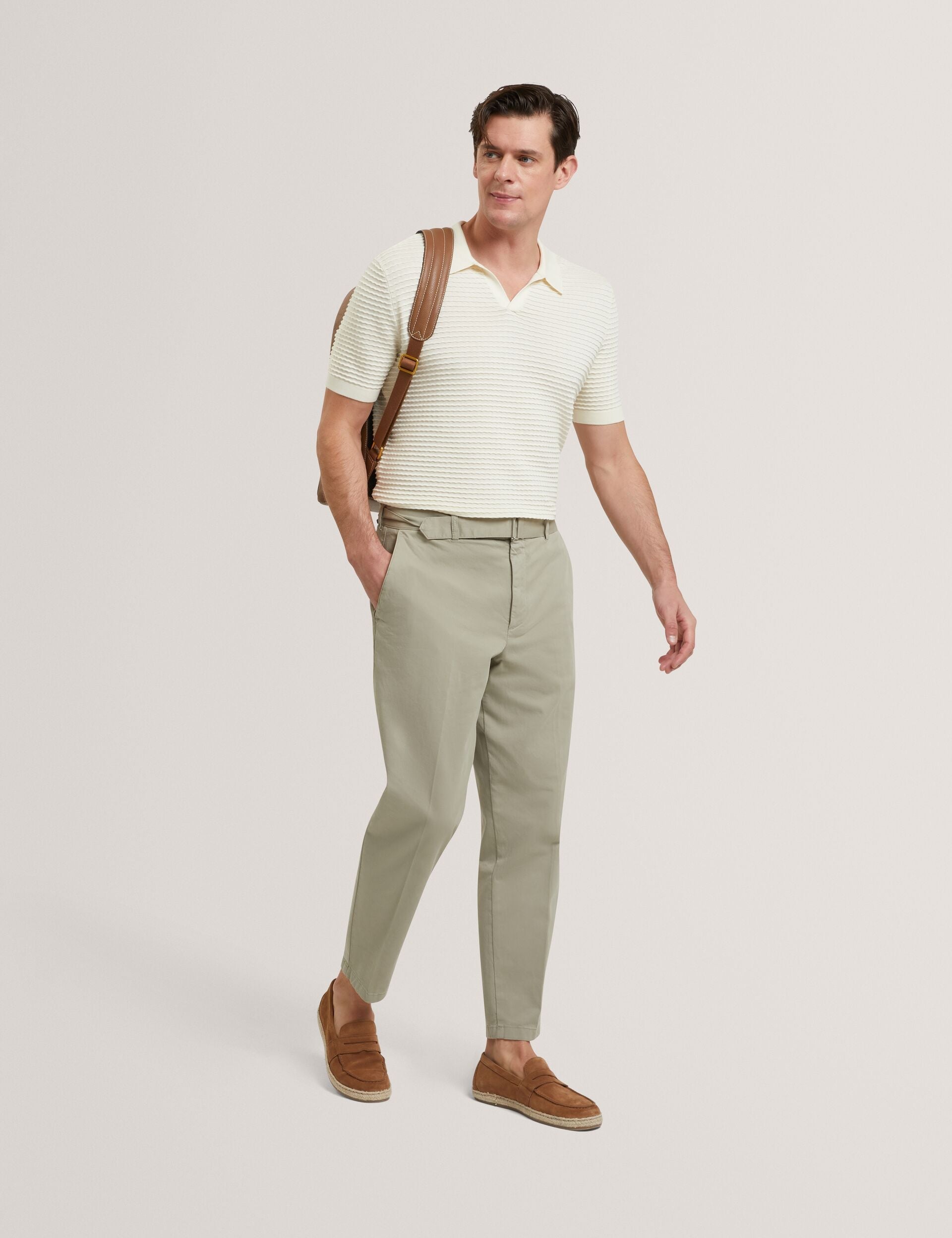 Ted Baker BESTEL - Short Sleeve Wavy Stitch Open Neck Polo WHITE