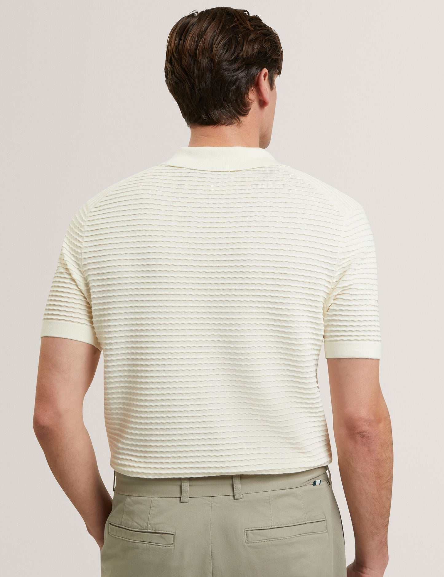 Ted Baker BESTEL - Short Sleeve Wavy Stitch Open Neck Polo WHITE