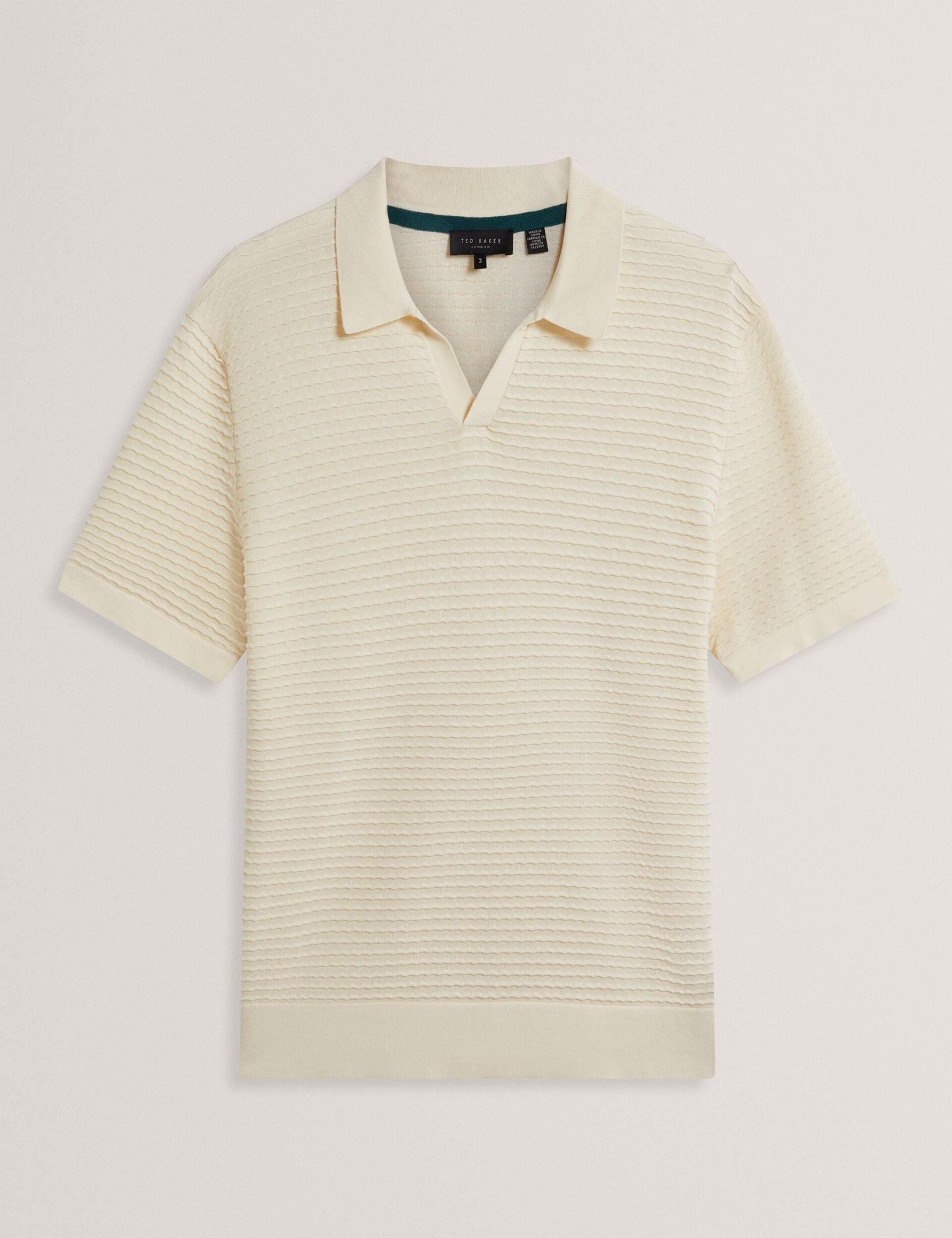 Ted Baker BESTEL - Short Sleeve Wavy Stitch Open Neck Polo WHITE