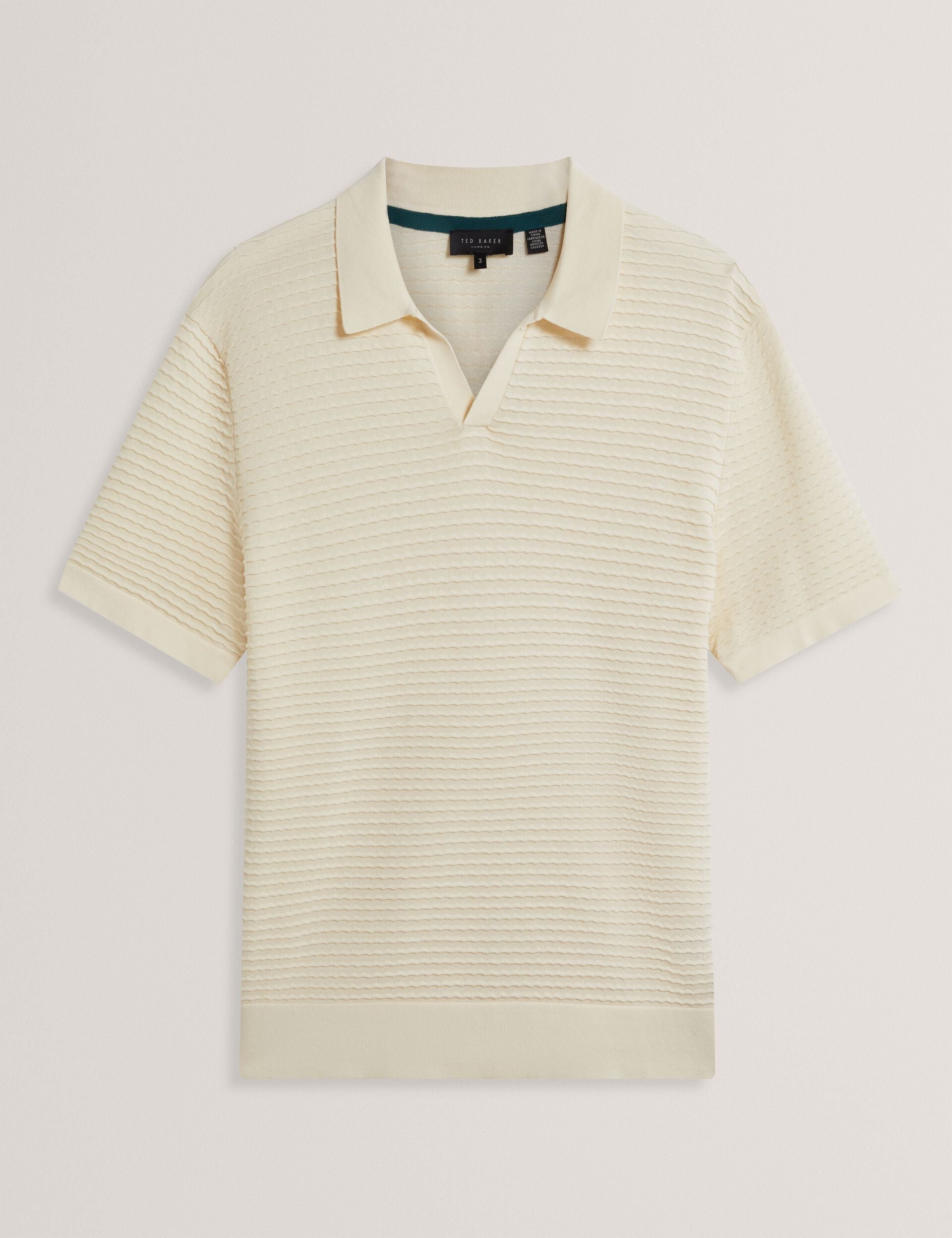 Ted Baker BESTEL - Short Sleeve Wavy Stitch Open Neck Polo WHITE