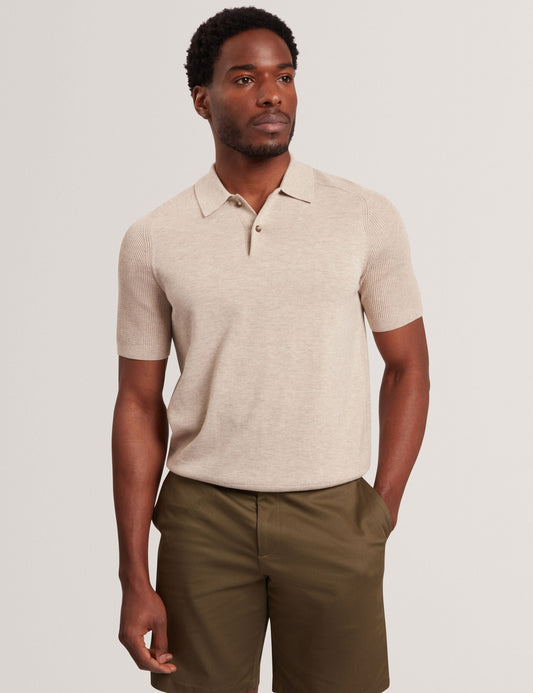 Ted Baker OTISO - Wool Blend Ribbed Raglan Polo Shirt TAUPE