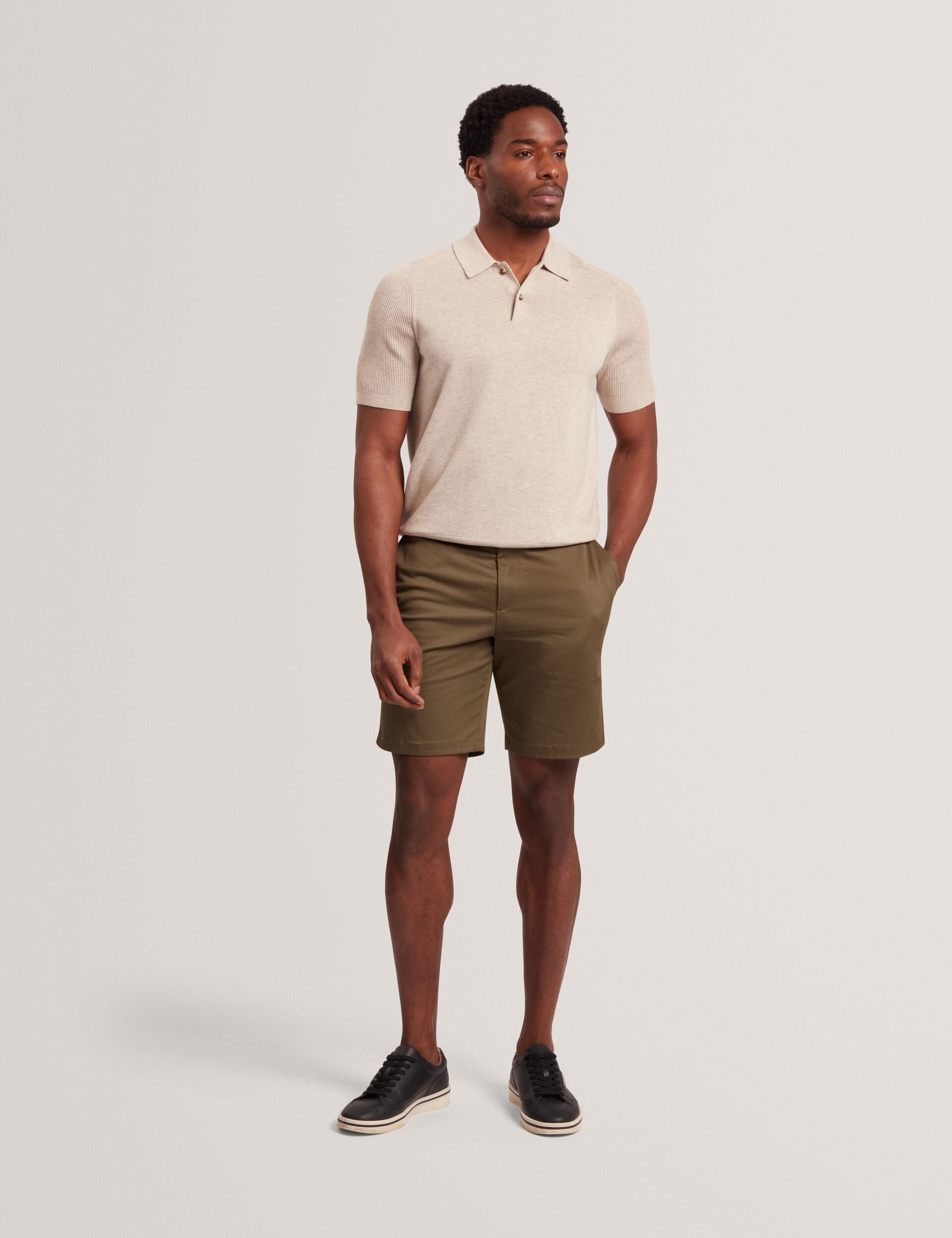Ted Baker OTISO - Wool Blend Ribbed Raglan Polo Shirt TAUPE