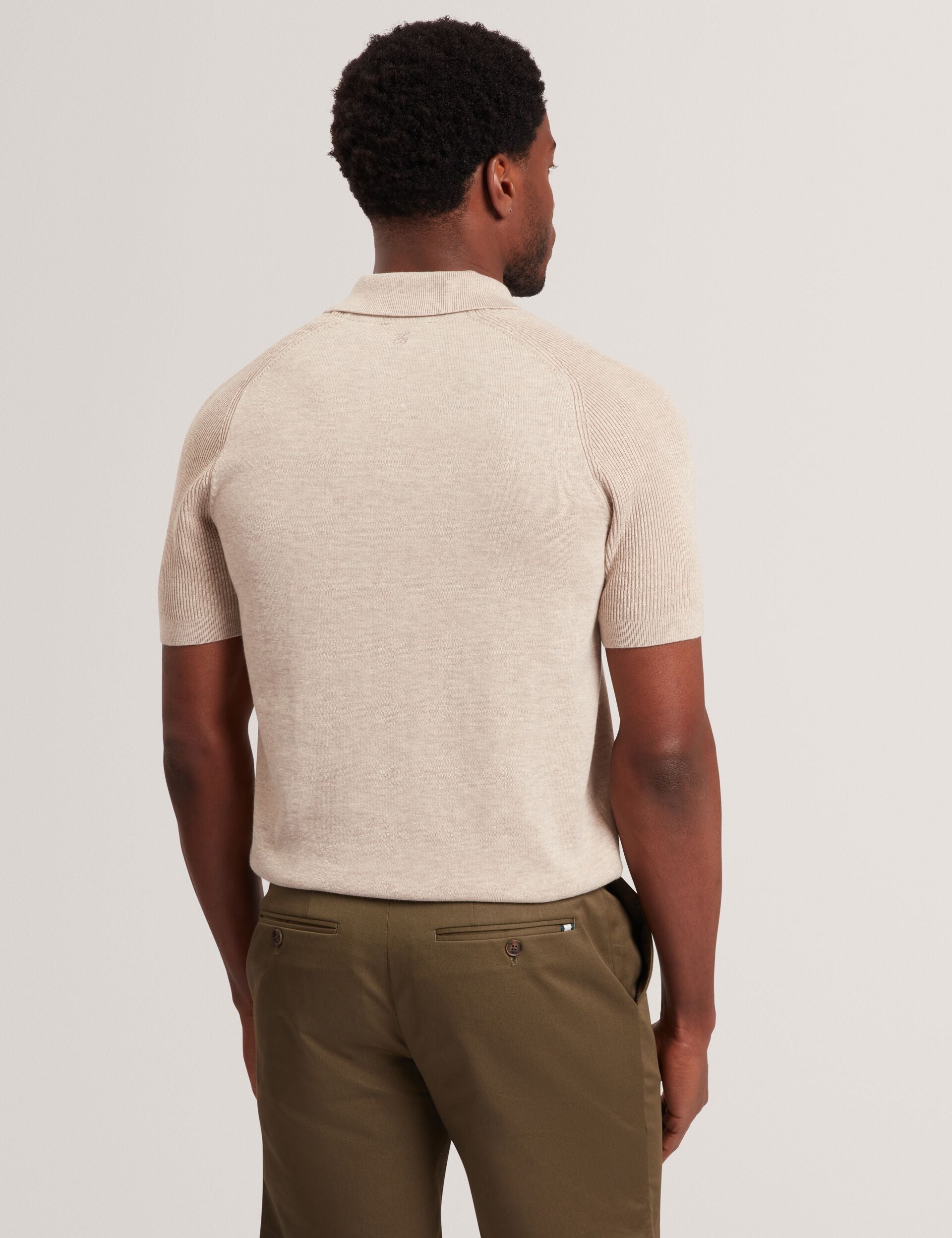 Ted Baker OTISO - Wool Blend Ribbed Raglan Polo Shirt TAUPE