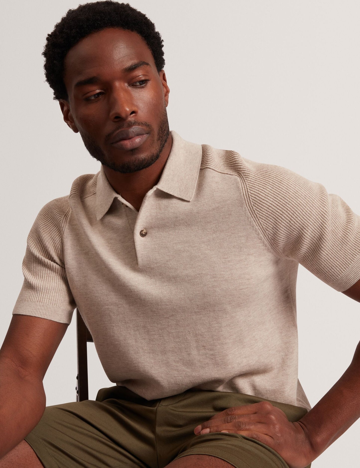 Ted Baker OTISO - Wool Blend Ribbed Raglan Polo Shirt TAUPE