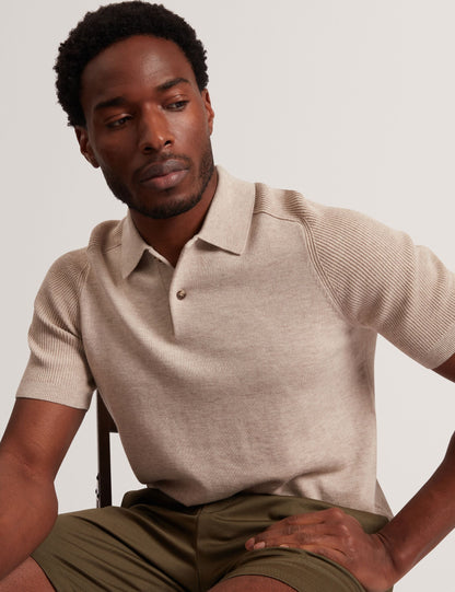 Ted Baker OTISO - Wool Blend Ribbed Raglan Polo Shirt TAUPE