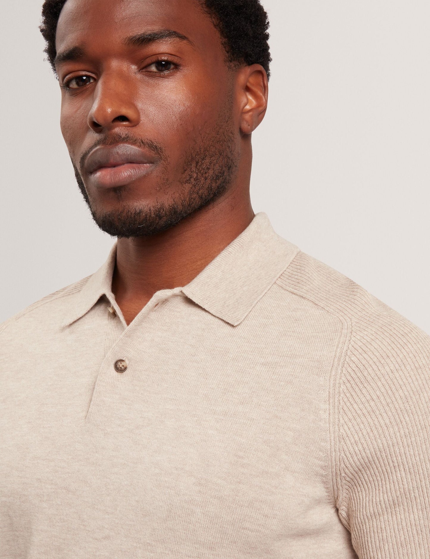 Ted Baker OTISO - Wool Blend Ribbed Raglan Polo Shirt TAUPE