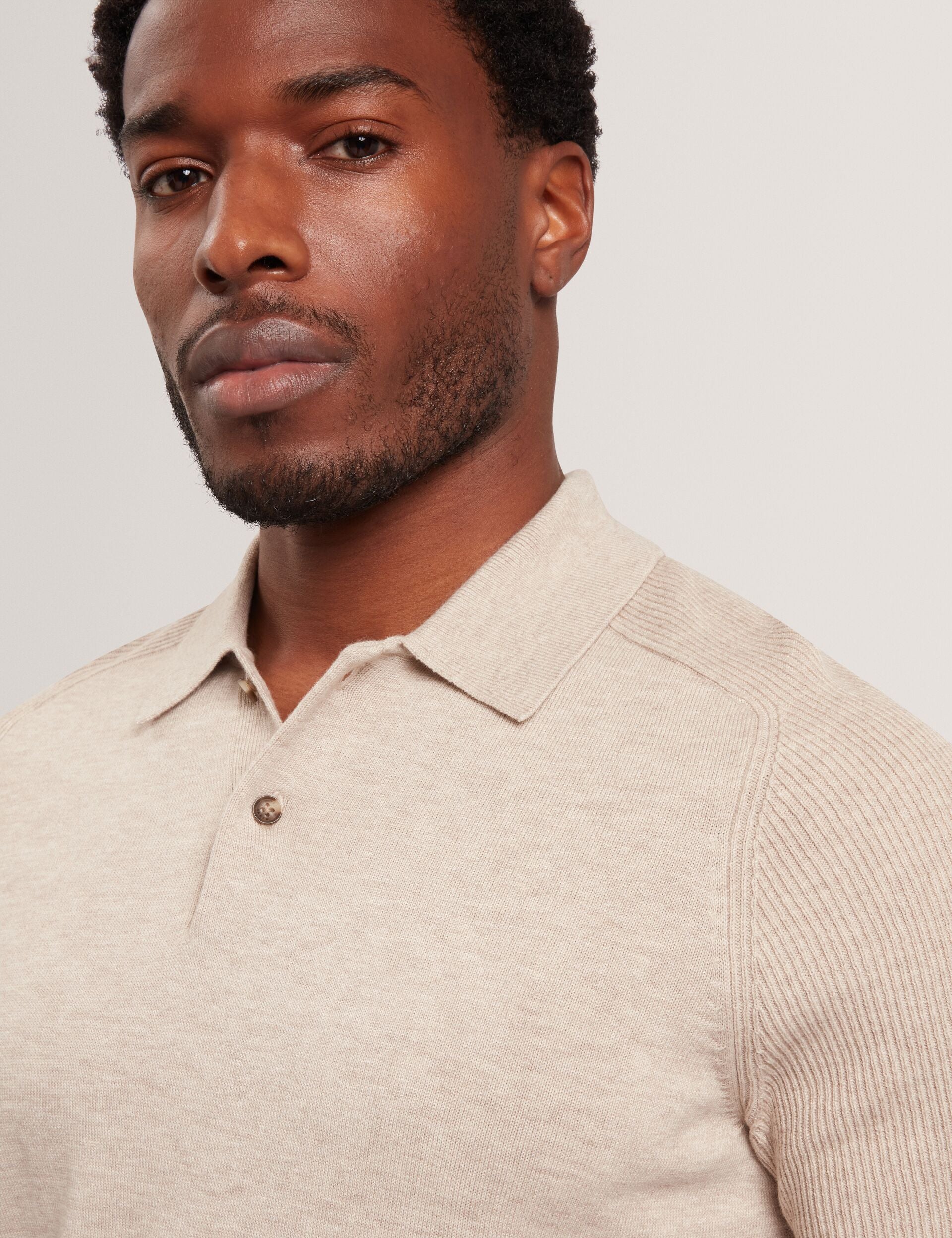 Ted Baker OTISO - Wool Blend Ribbed Raglan Polo Shirt TAUPE