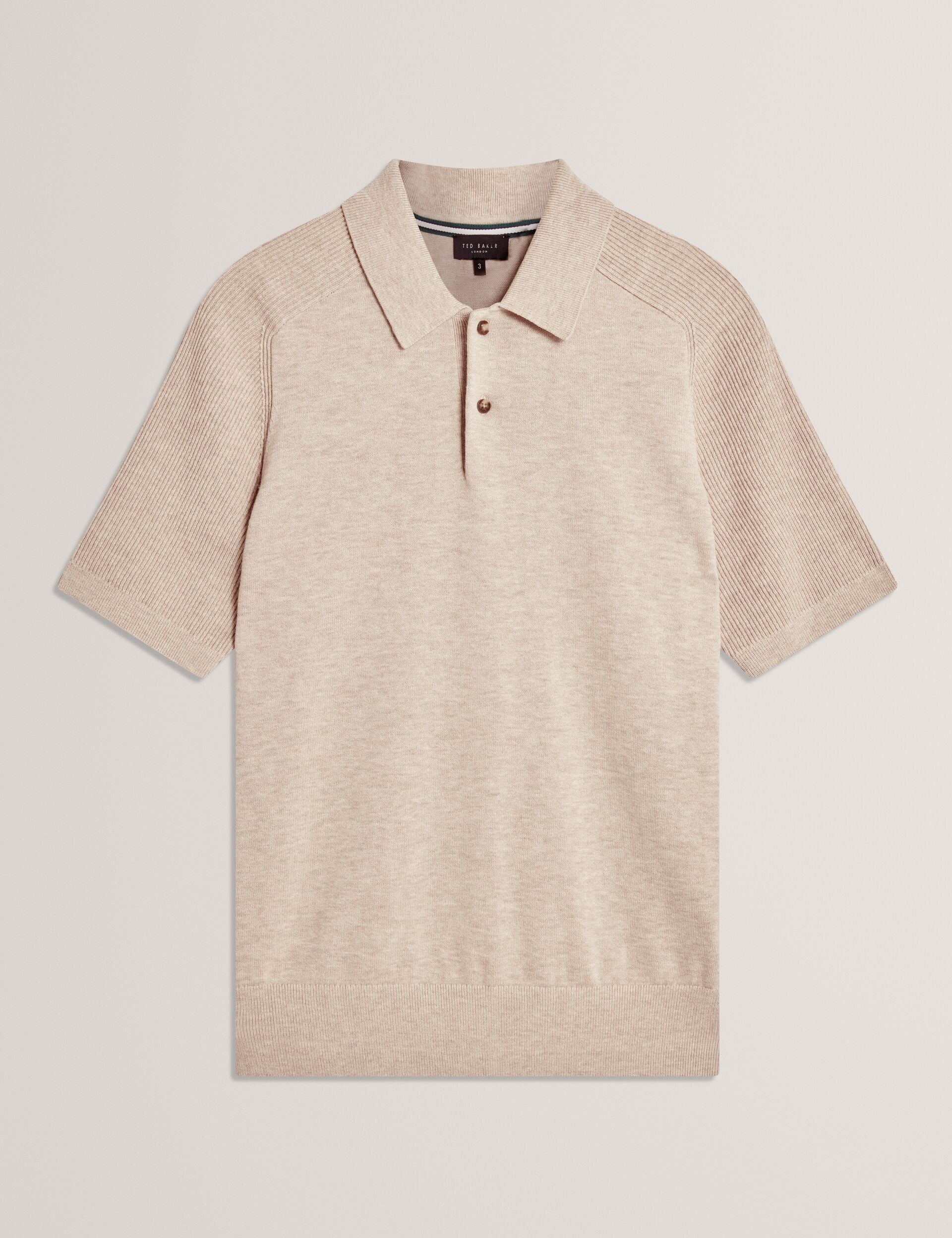 Ted Baker OTISO - Wool Blend Ribbed Raglan Polo Shirt TAUPE