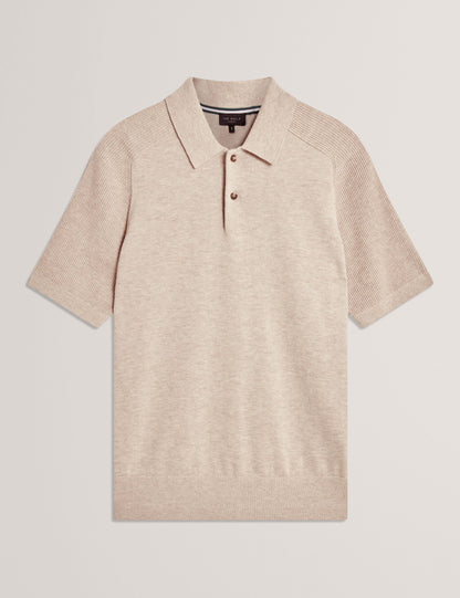 Ted Baker OTISO - Wool Blend Ribbed Raglan Polo Shirt TAUPE