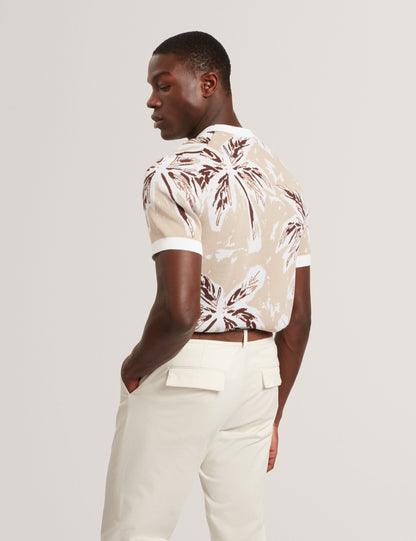 Ted Baker EZRRA - Leaf Print Knitted Crew Neck T-Shirt TAUPE