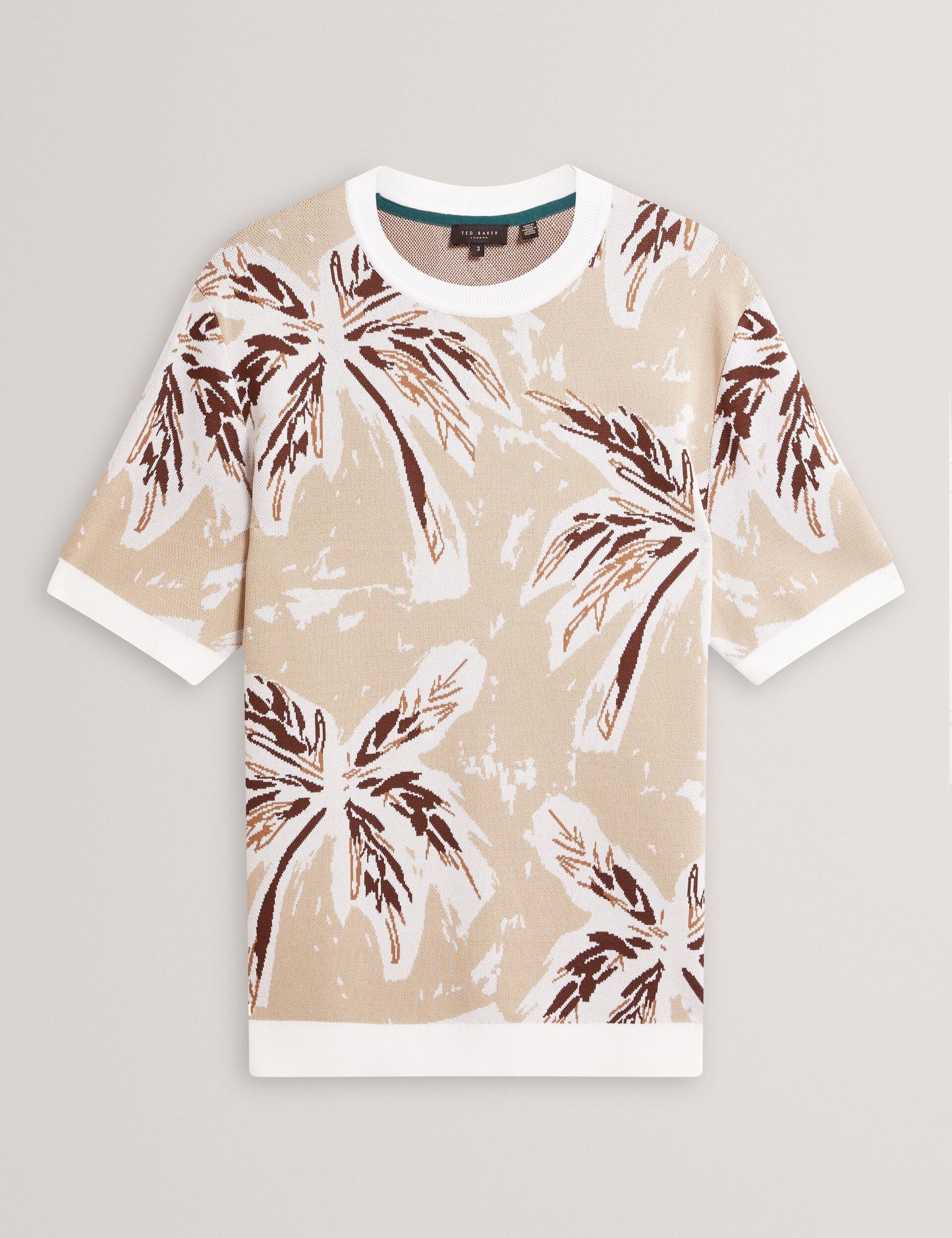 Ted Baker EZRRA - Leaf Print Knitted Crew Neck T-Shirt TAUPE