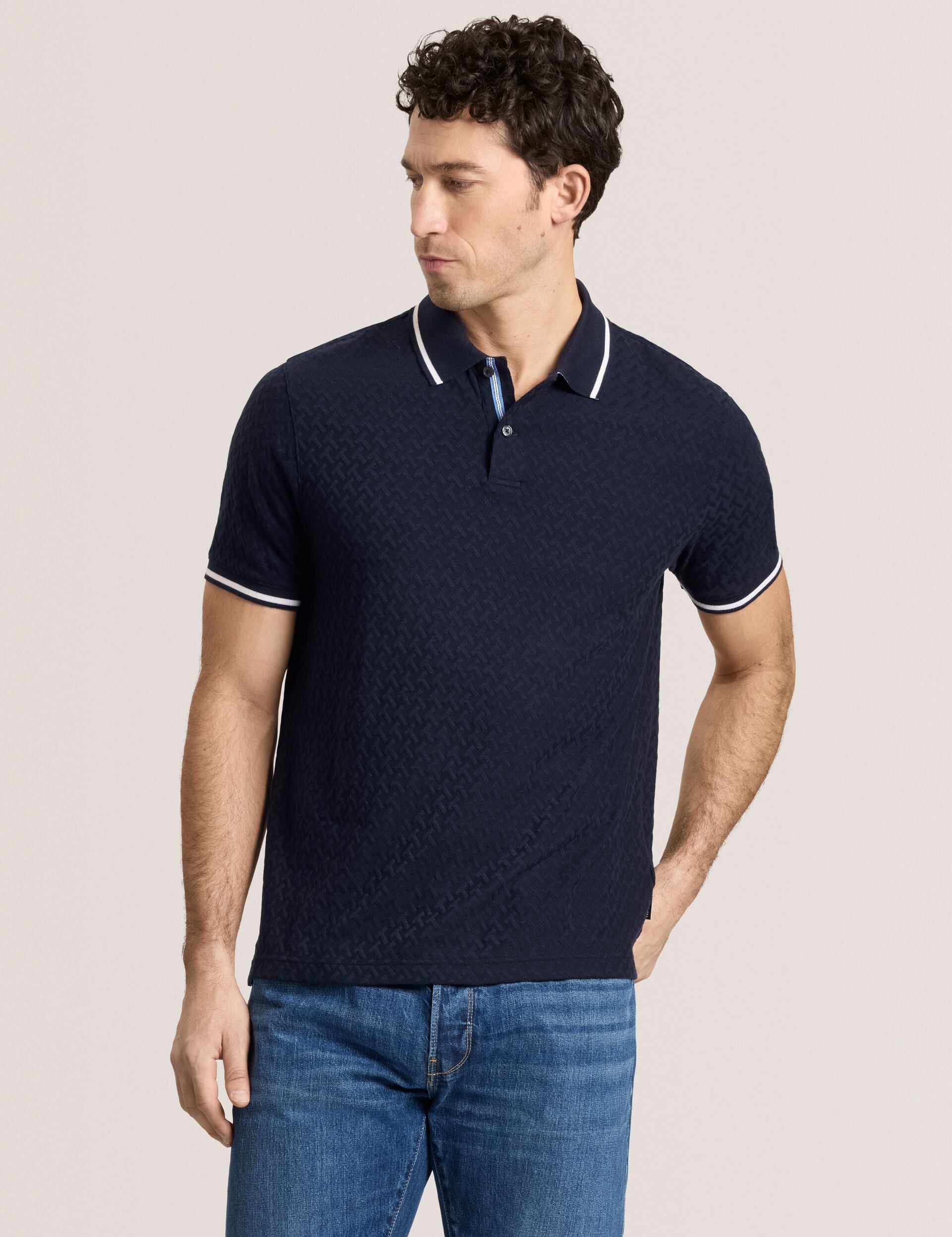Ted Baker TEXTURE POLO - Button Up Polo NAVY
