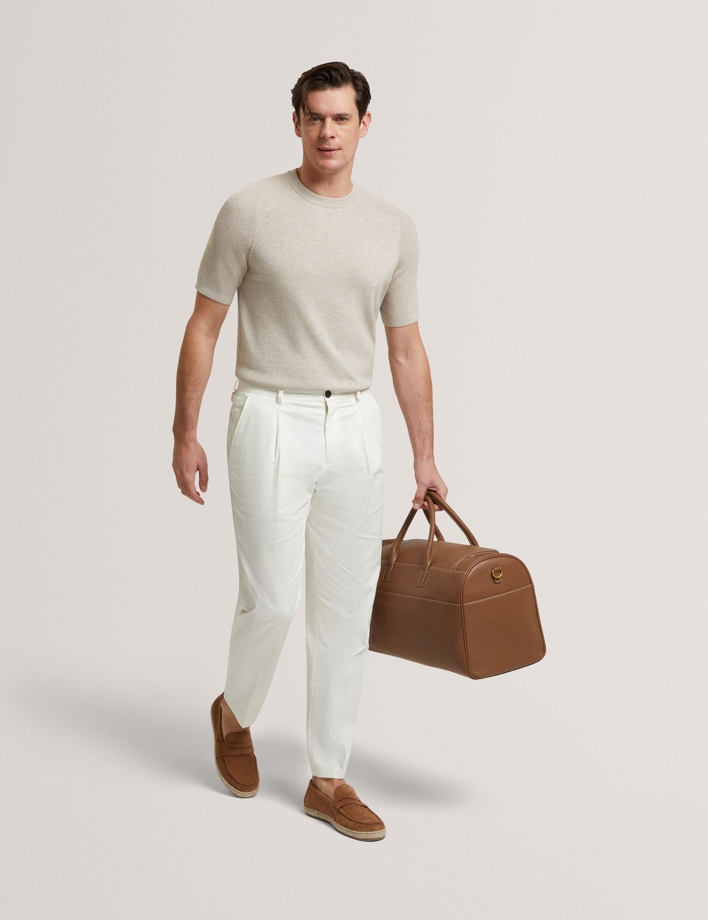 Ted Baker TORRENT - Wool Blend Ribbed Raglan Polo Shirt TAUPE