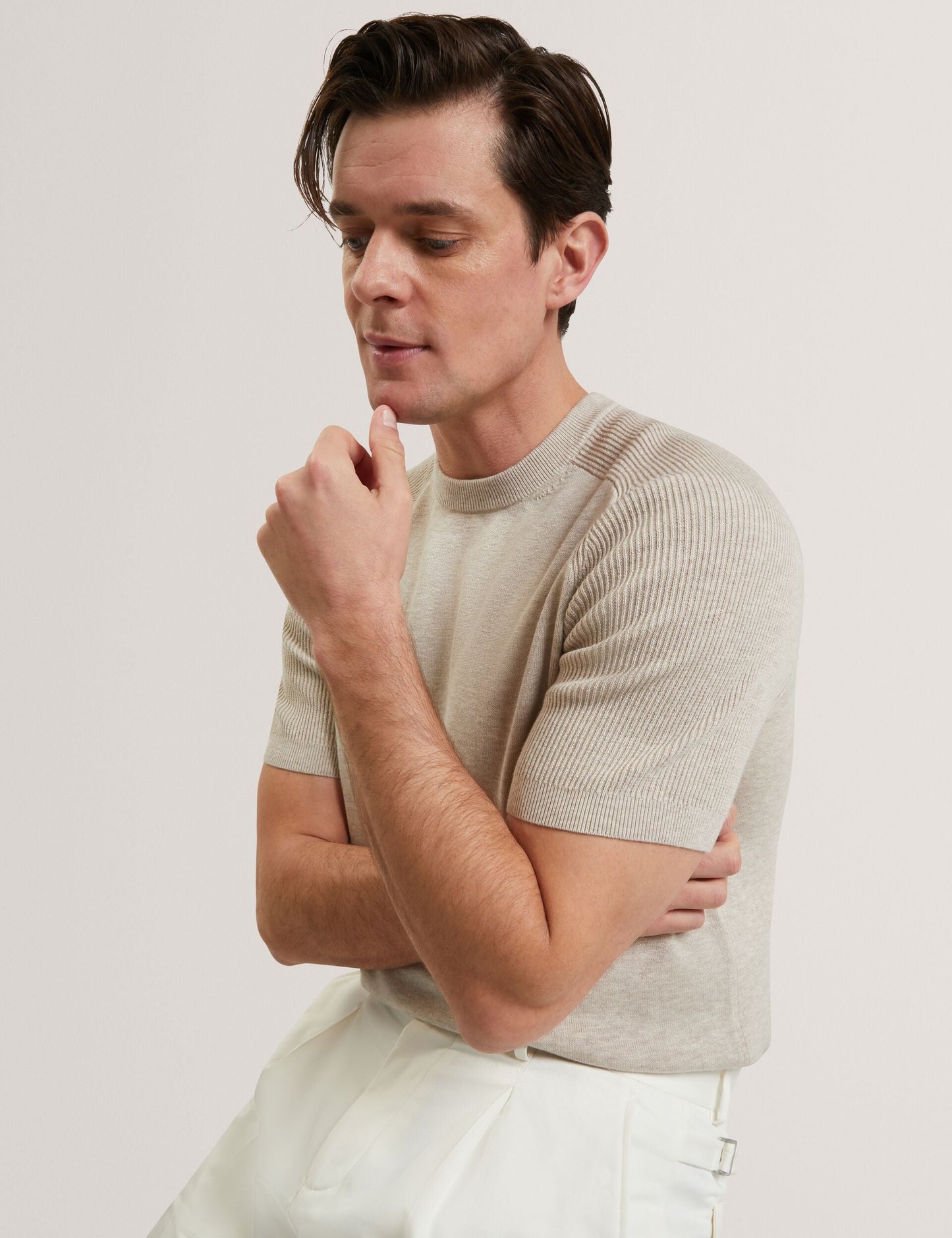Ted Baker TORRENT - Wool Blend Ribbed Raglan Polo Shirt TAUPE