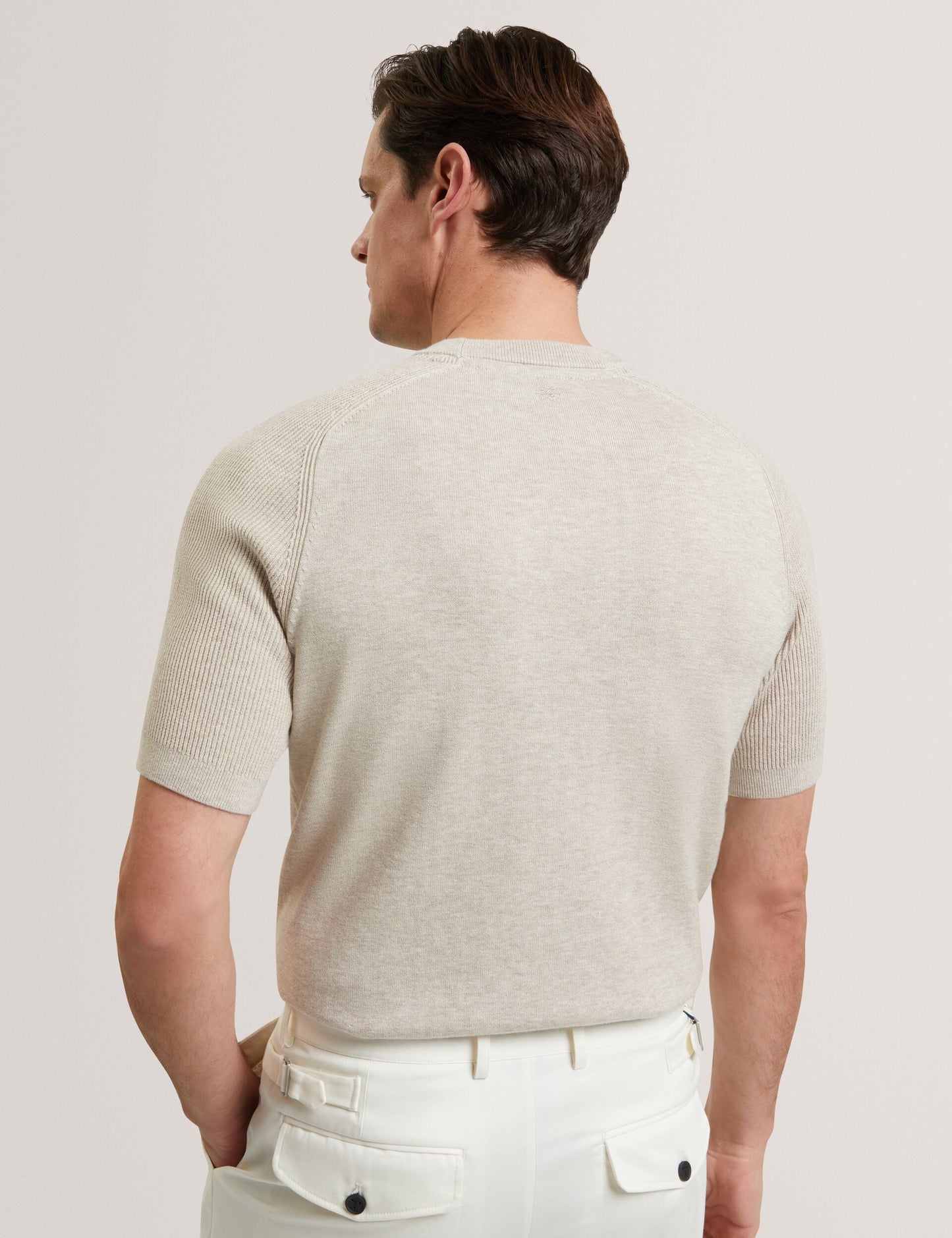 Ted Baker TORRENT - Wool Blend Ribbed Raglan Polo Shirt TAUPE