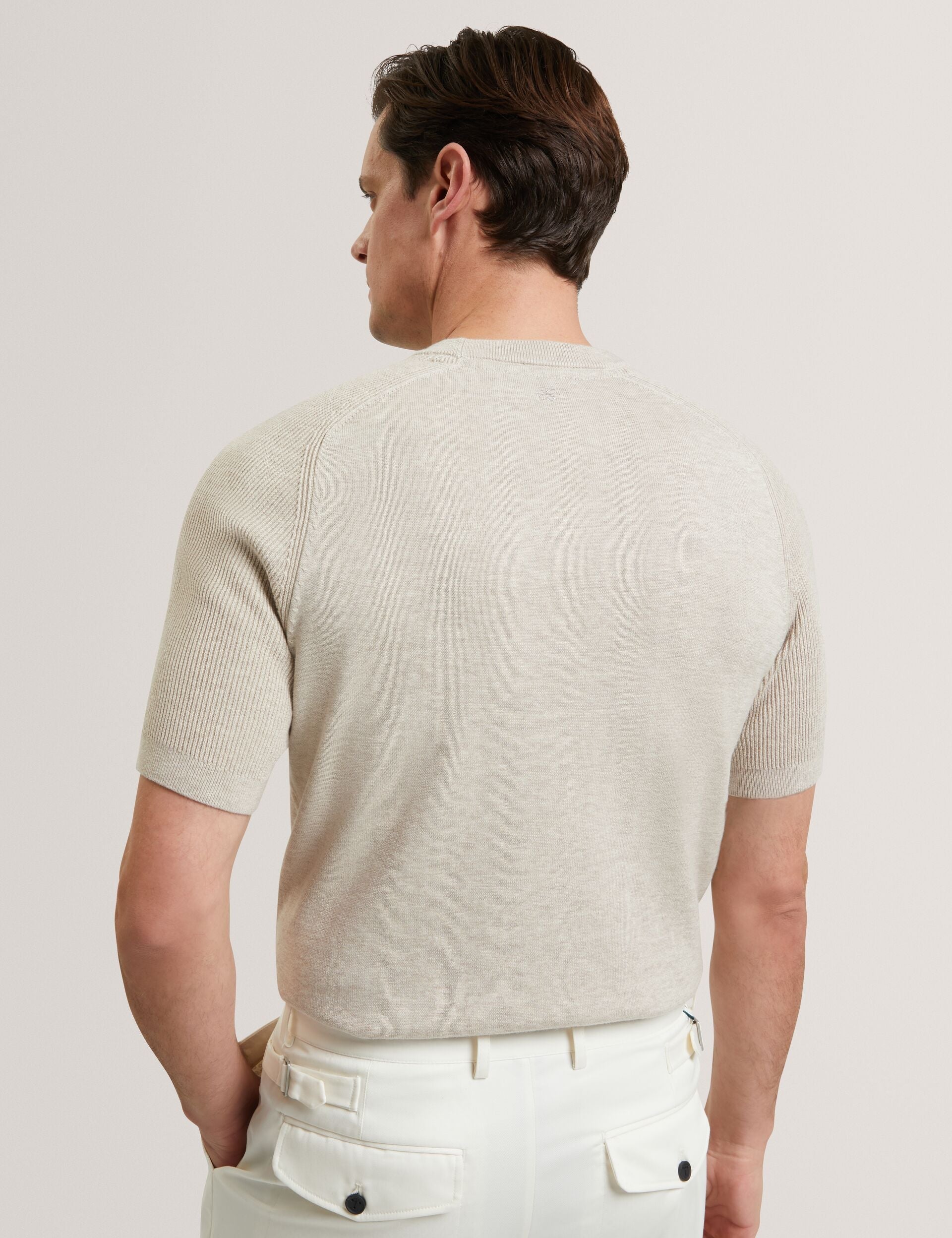 Ted Baker TORRENT - Wool Blend Ribbed Raglan Polo Shirt TAUPE