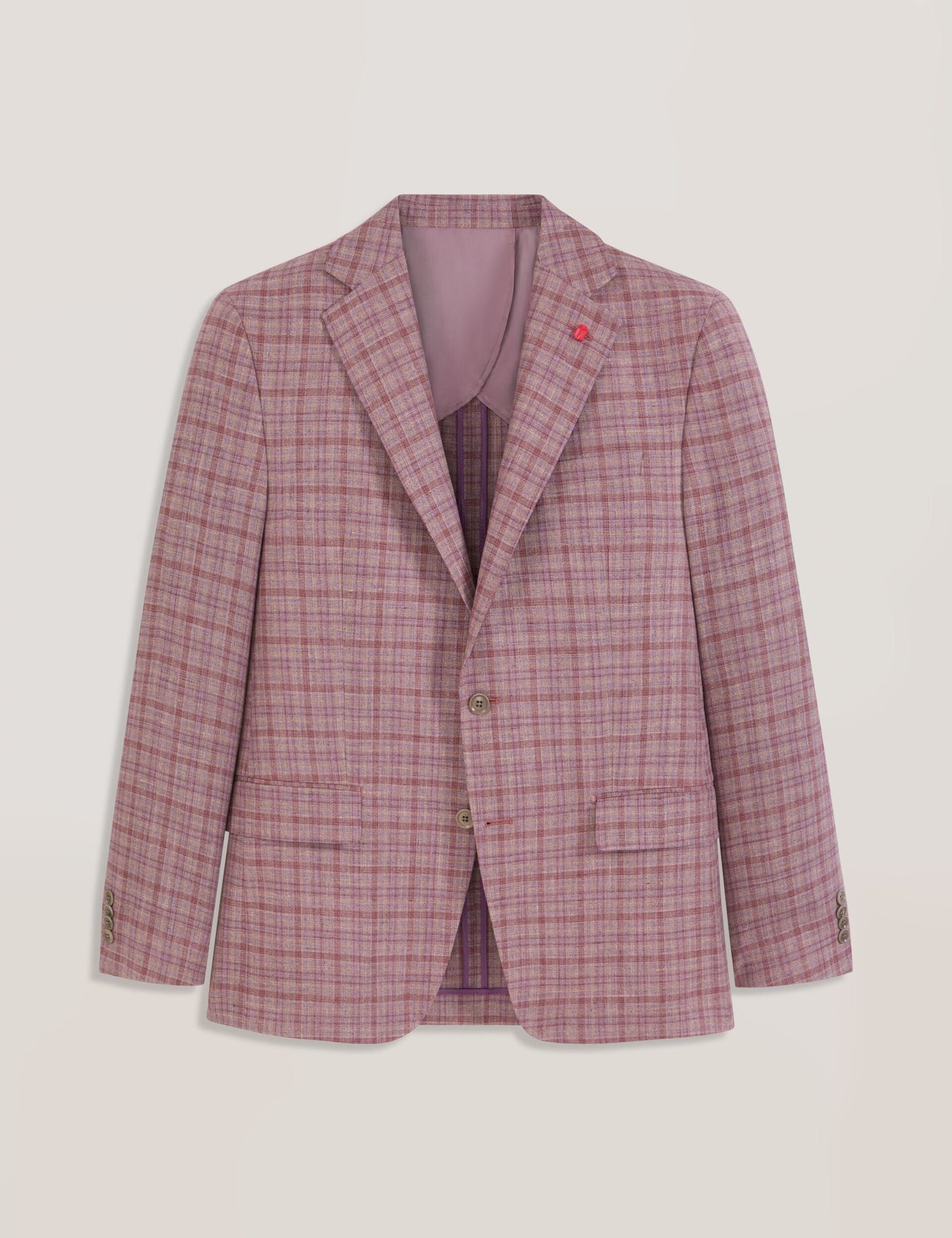 Ted Baker WINFRED Plaid Silk Blend Woven Blazer DUSKY PINK