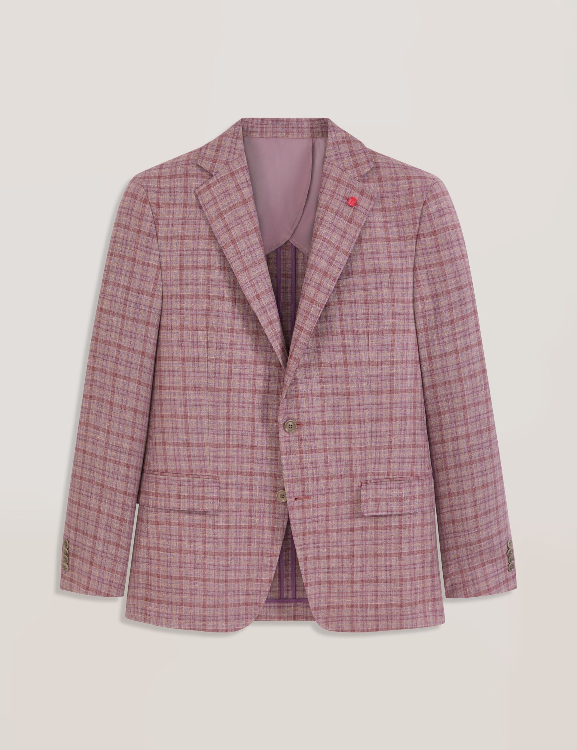 Ted Baker WINFRED Plaid Silk Blend Woven Blazer DUSKY PINK