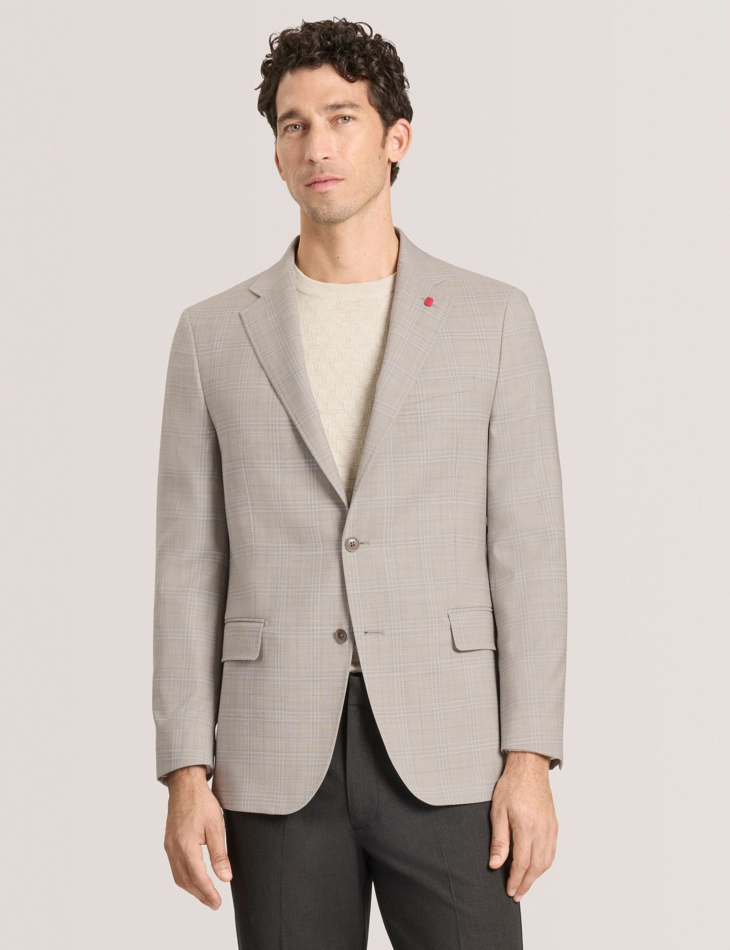 Ted Baker WINFRED Mixed Plaid Wool Tailored Blazer STONE