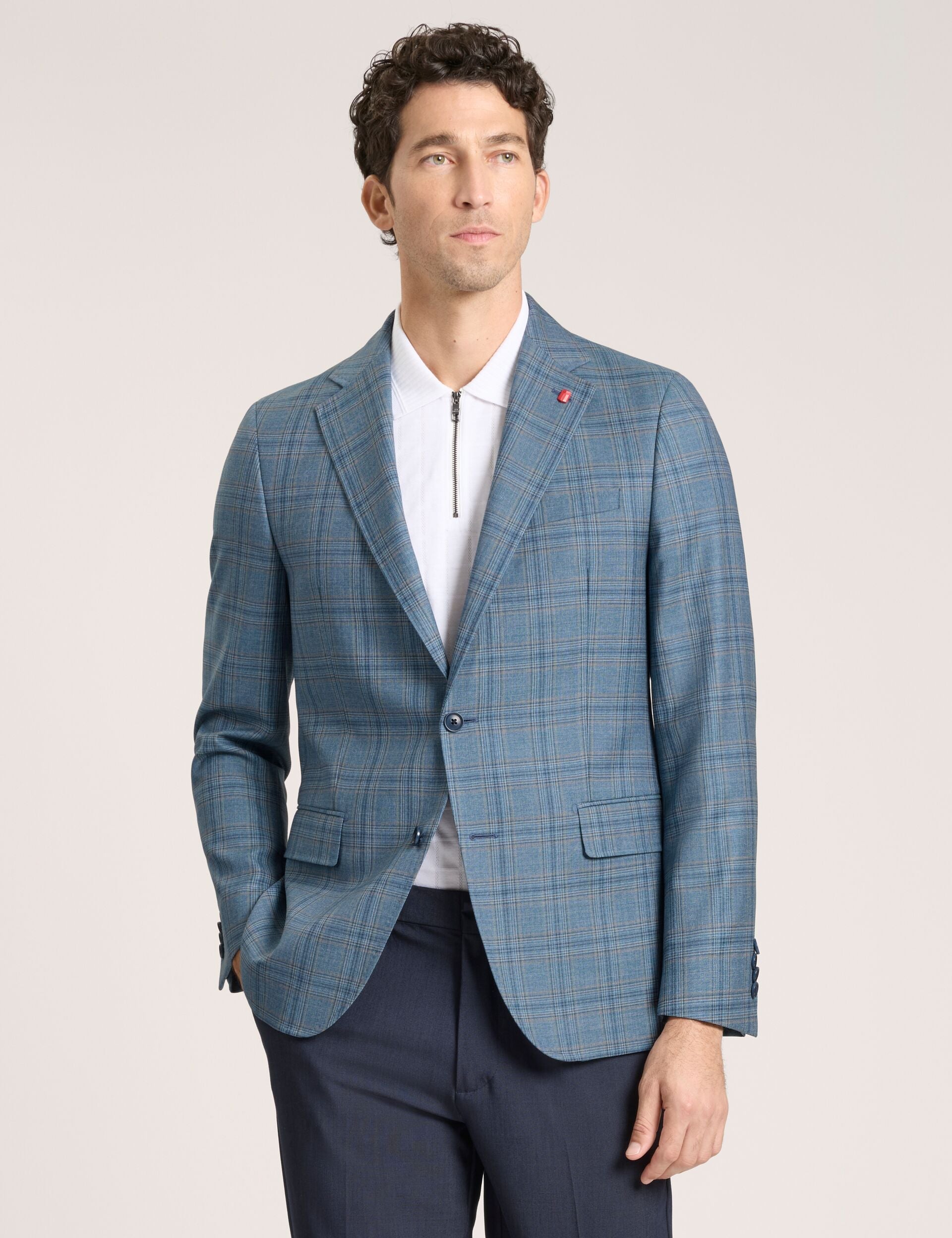 Ted Baker WINFRED Mixed Plaid Wool Tailored Blazer TEAL BLUE