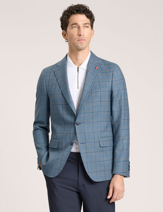 Ted Baker WINFRED Mixed Plaid Wool Tailored Blazer TEAL BLUE
