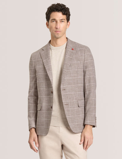 Ted Baker WINFRED Grid Check Cotton Blend Blazer TAUPE