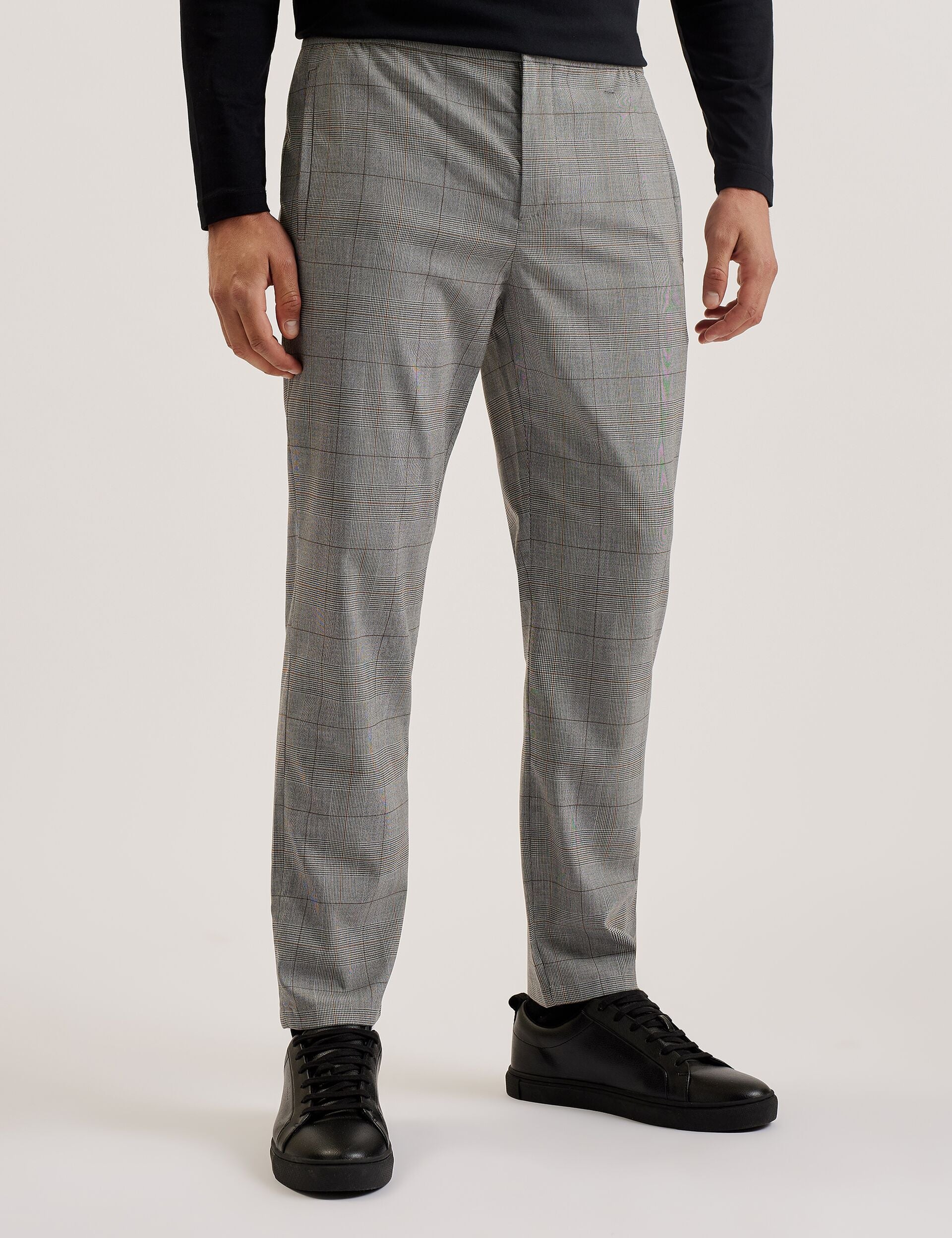 Ted Baker NICOLO - Checked Elastic Waist Tailored Pants STONE