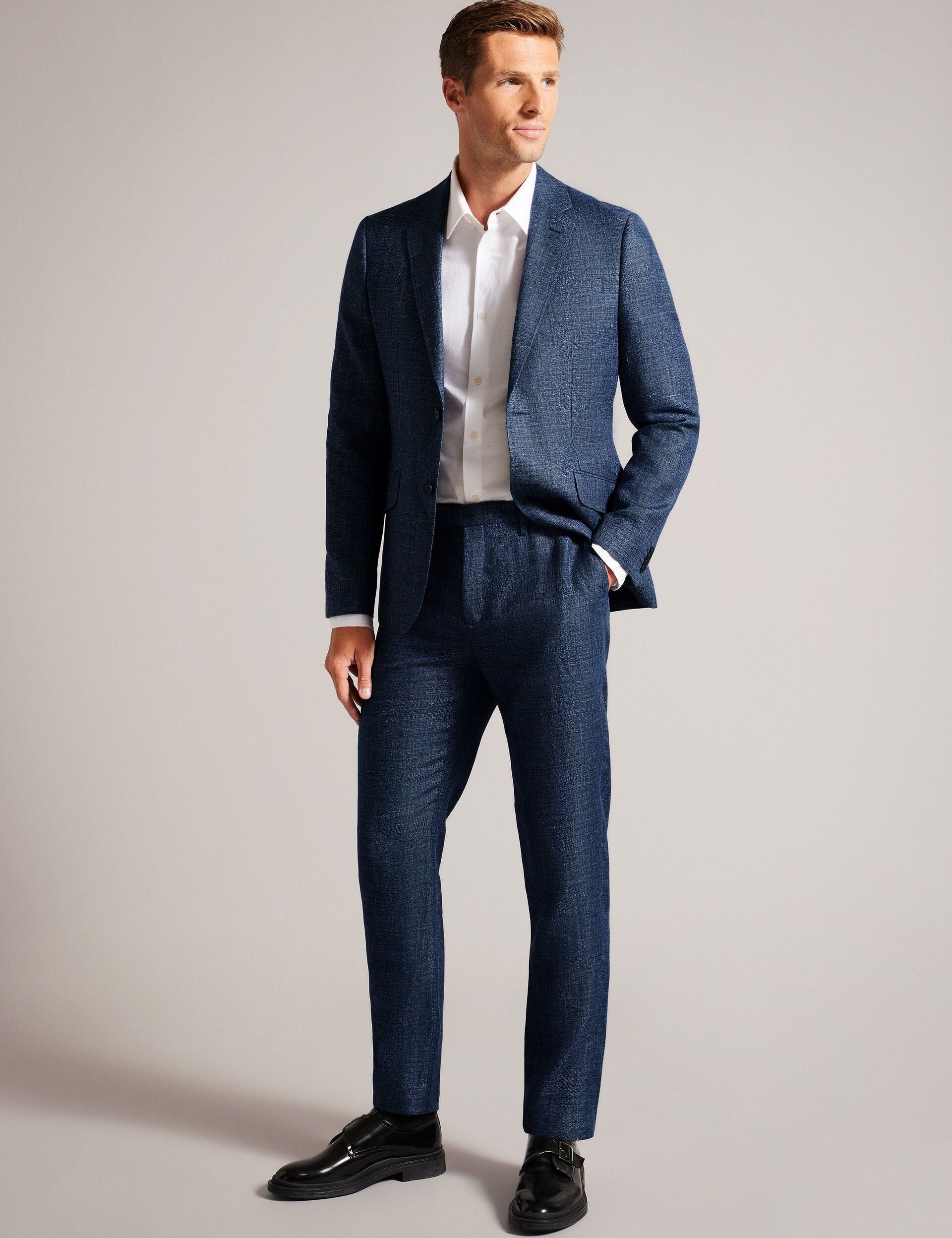 Ted Baker SLIM LINEN WOOL TROUSERS - Navy NAVY